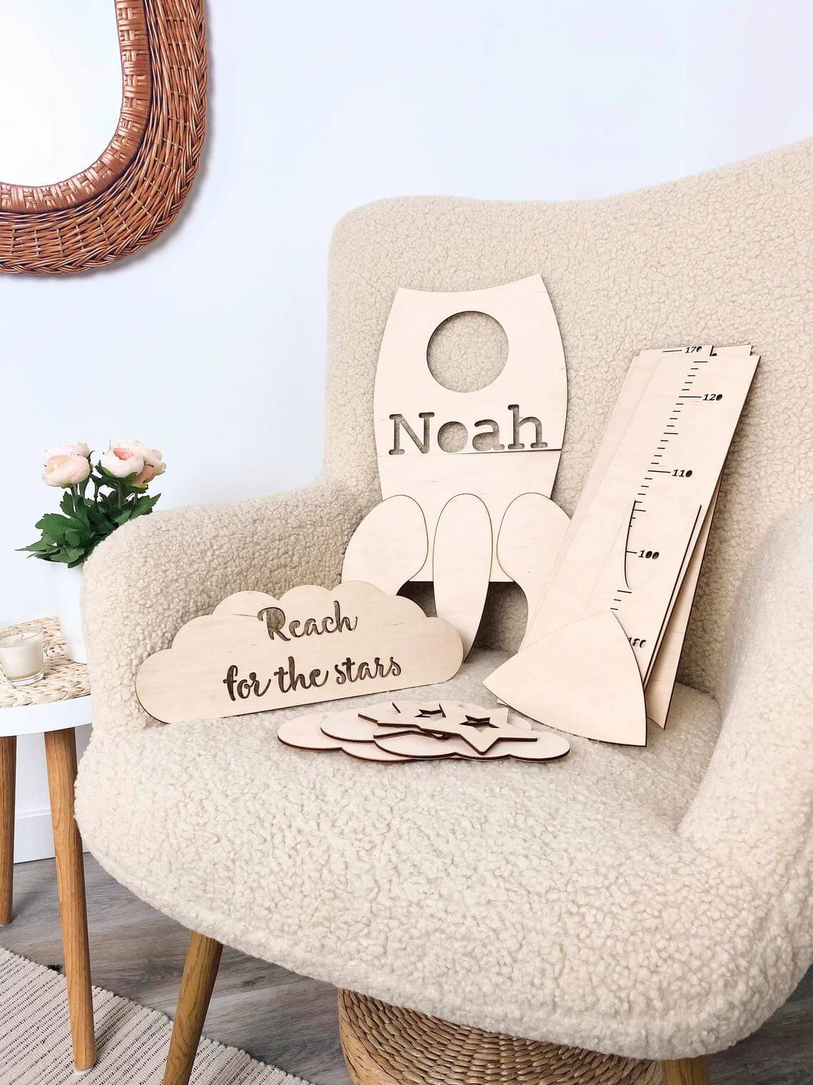 Personalized Wooden Rocket Growth Chart Nursery Decor - Image 3