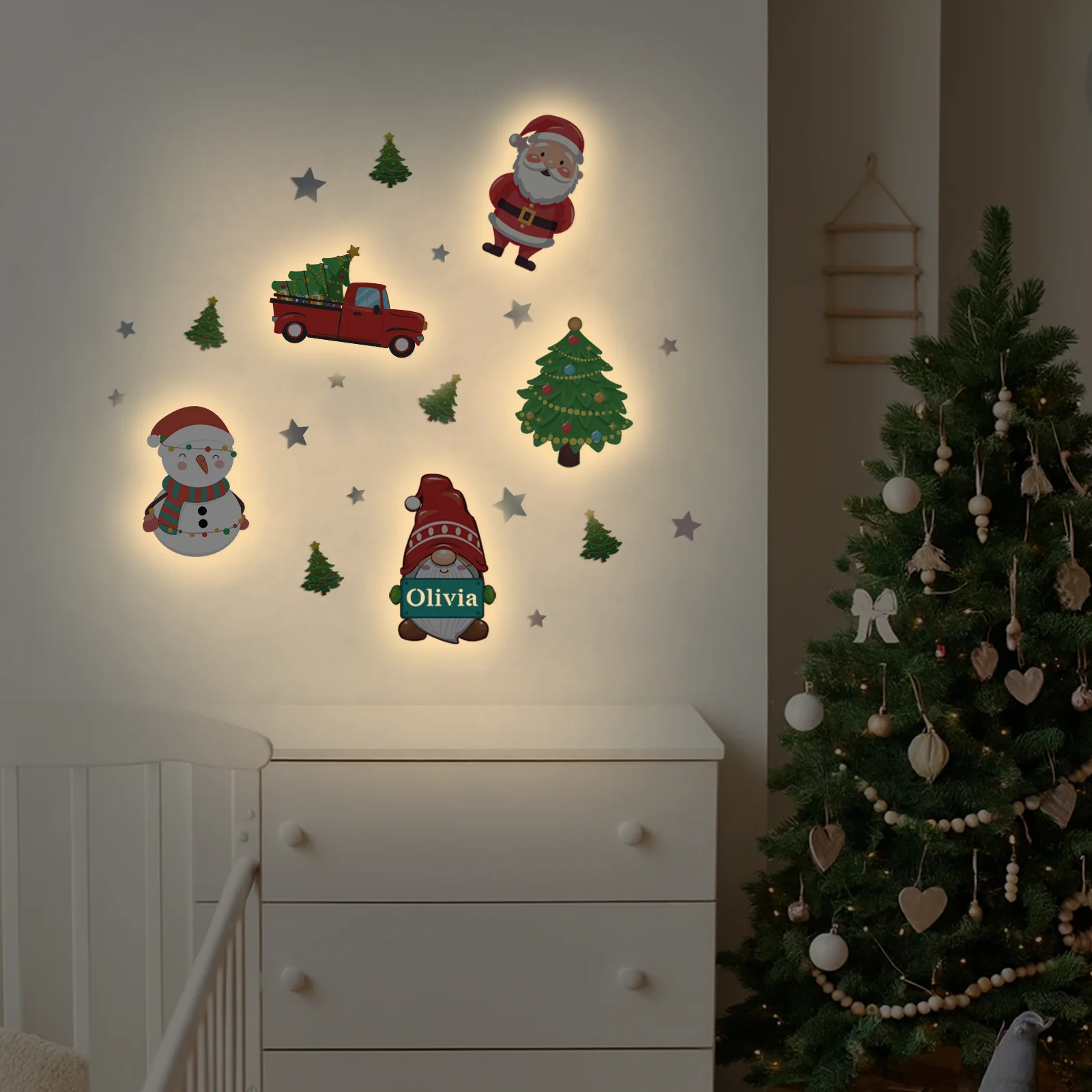 Personalized Wooden Baby's Room Wall Light Set-Christmas Theme - Image 3