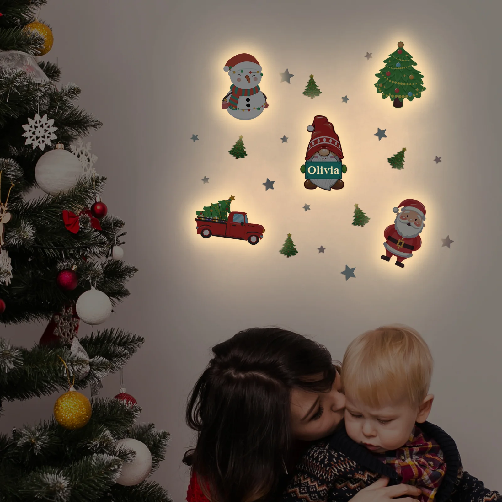 Personalized Wooden Baby's Room Wall Light Set-Christmas Theme - Image 4