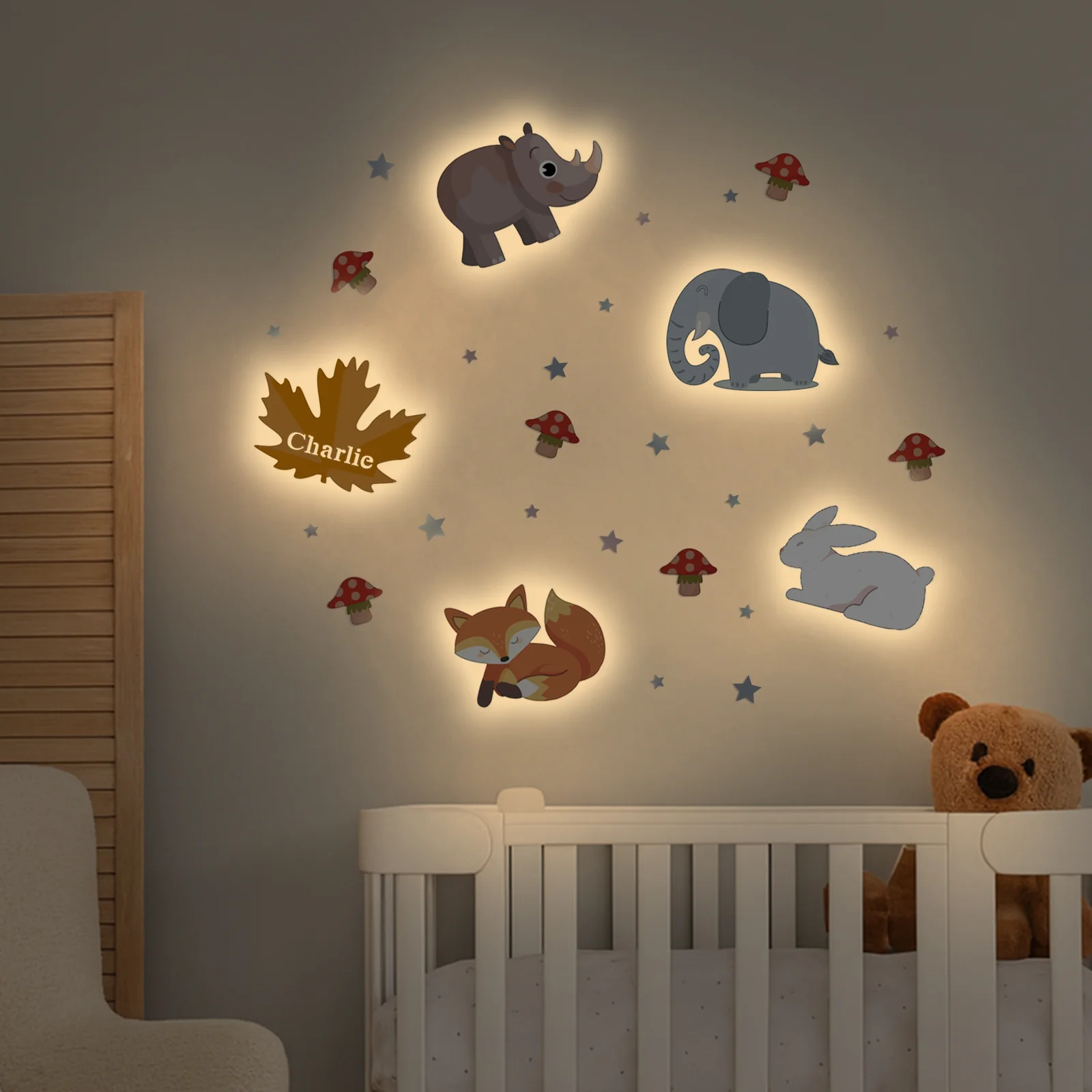 Personalized Wooden Baby's Room Wall Light Set-Forest Theme - Image 3
