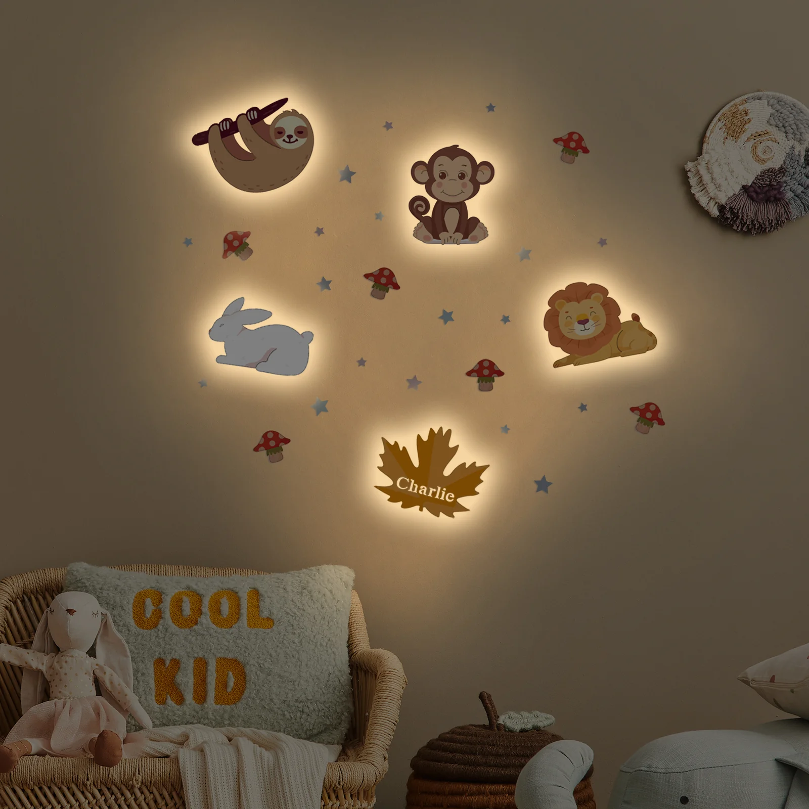 Personalized Wooden Baby's Room Wall Light Set-Forest Theme - Image 4