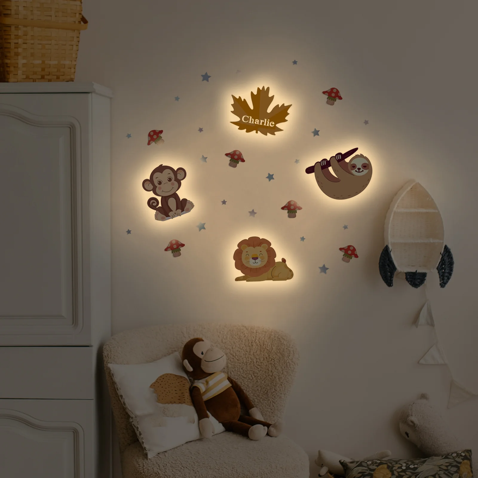 Personalized Wooden Baby's Room Wall Light Set-Forest Theme - Image 5