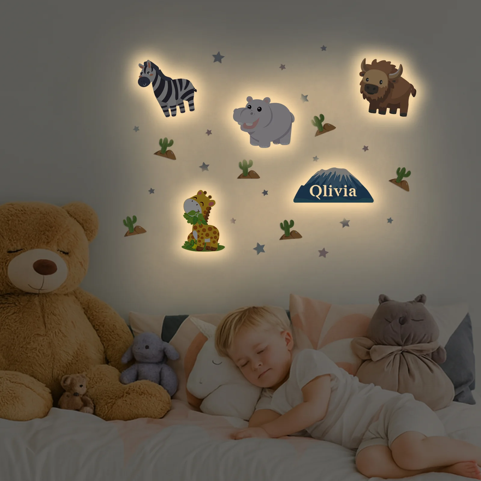 Personalized Wooden Baby's Room Wall Light Set-Grassland Theme - Image 4