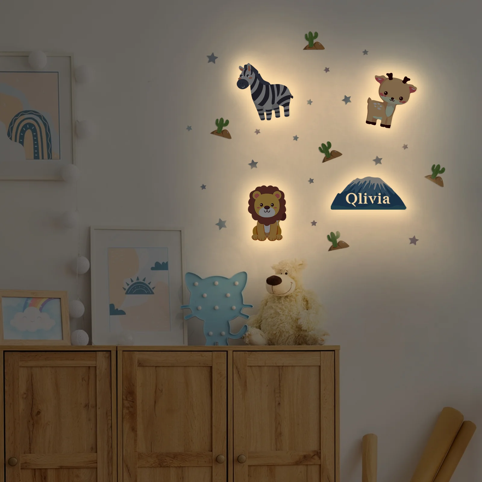 Personalized Wooden Baby's Room Wall Light Set-Grassland Theme - Image 5