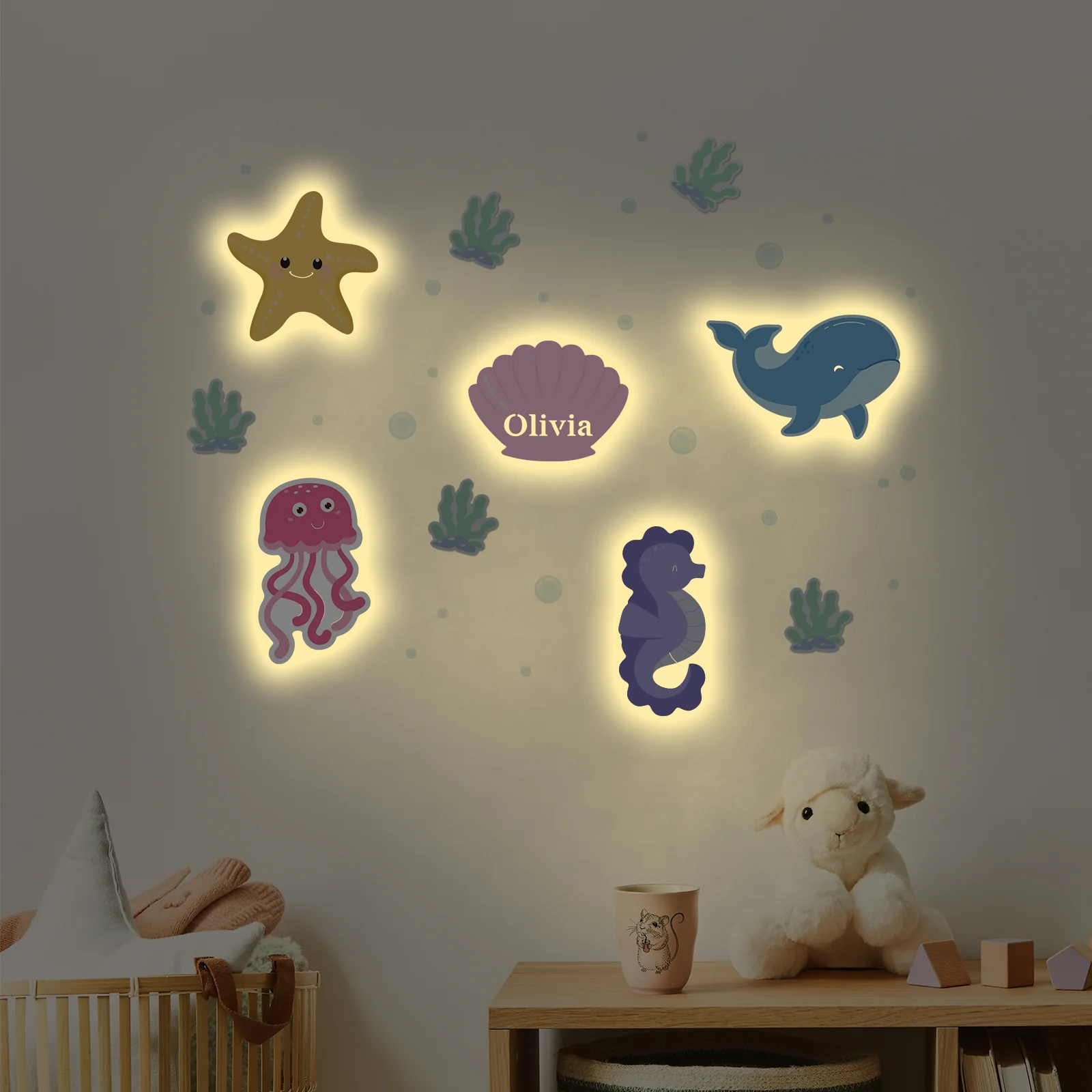 Personalized Wooden Baby's Room Wall Light Set-Marine Theme - Image 3