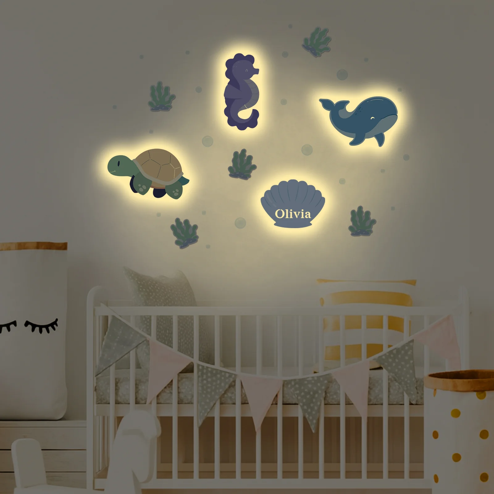 Personalized Wooden Baby's Room Wall Light Set-Marine Theme - Image 4