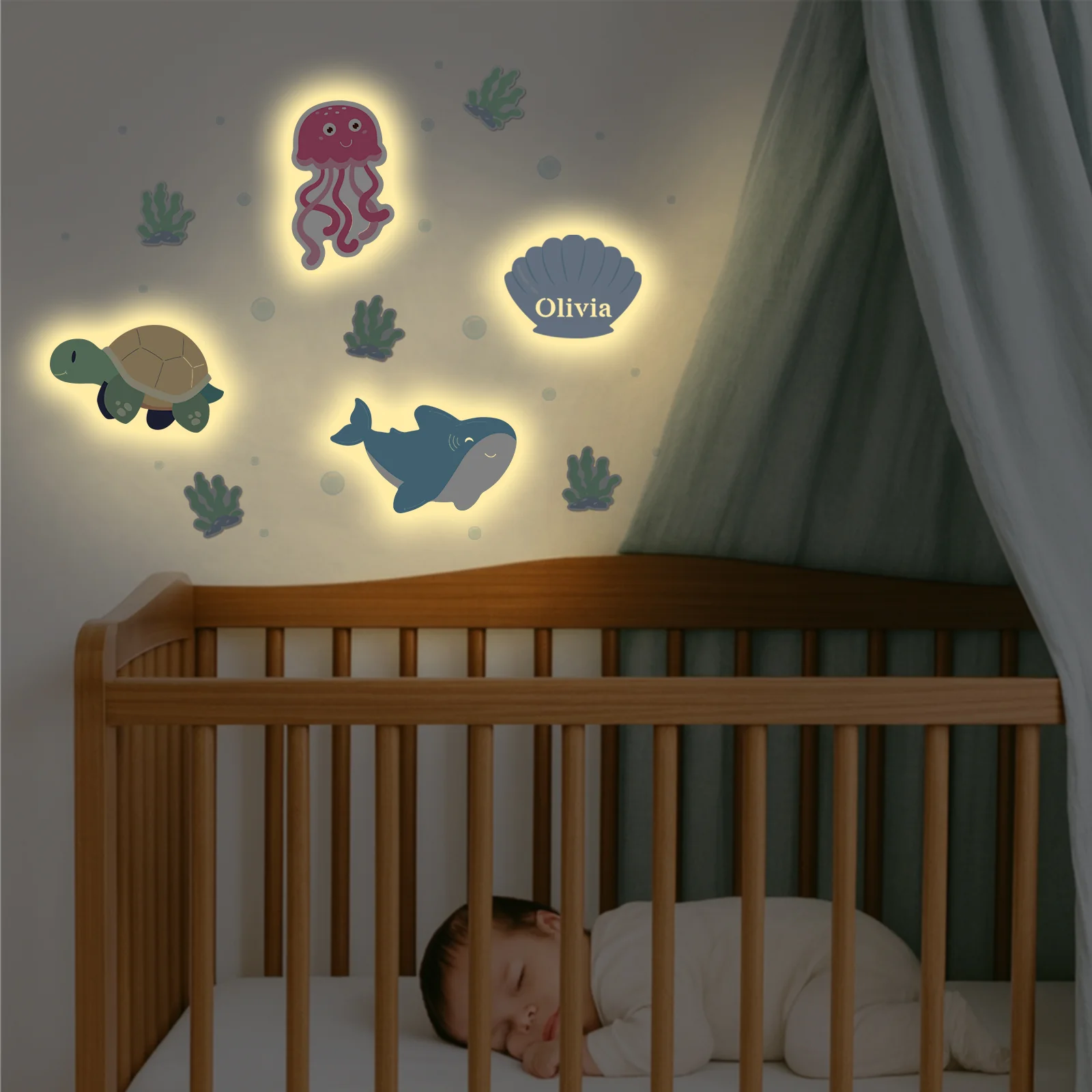 Personalized Wooden Baby's Room Wall Light Set-Marine Theme - Image 5