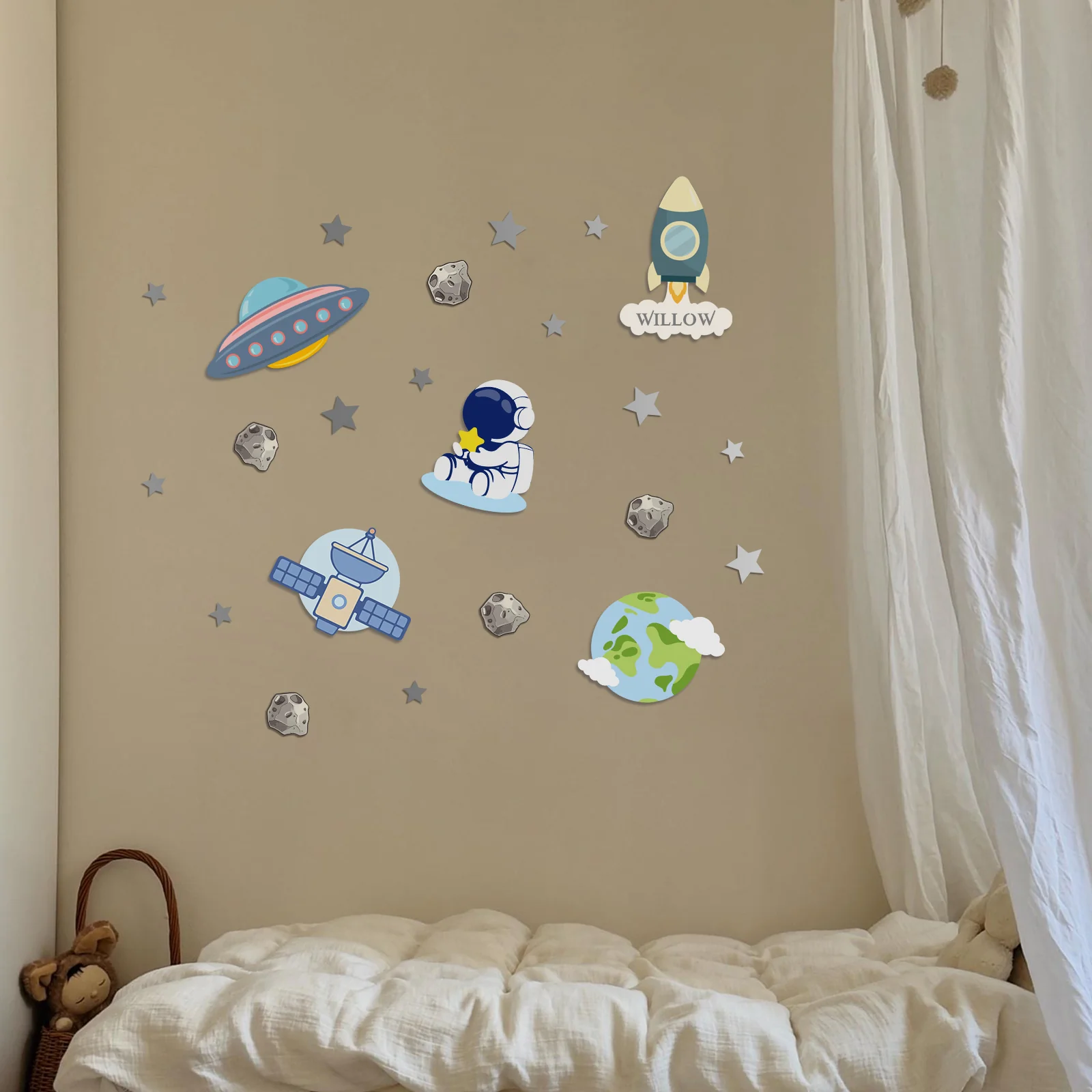 Personalized Wooden Baby's Room Wall Light Set-Space Model - Image 3