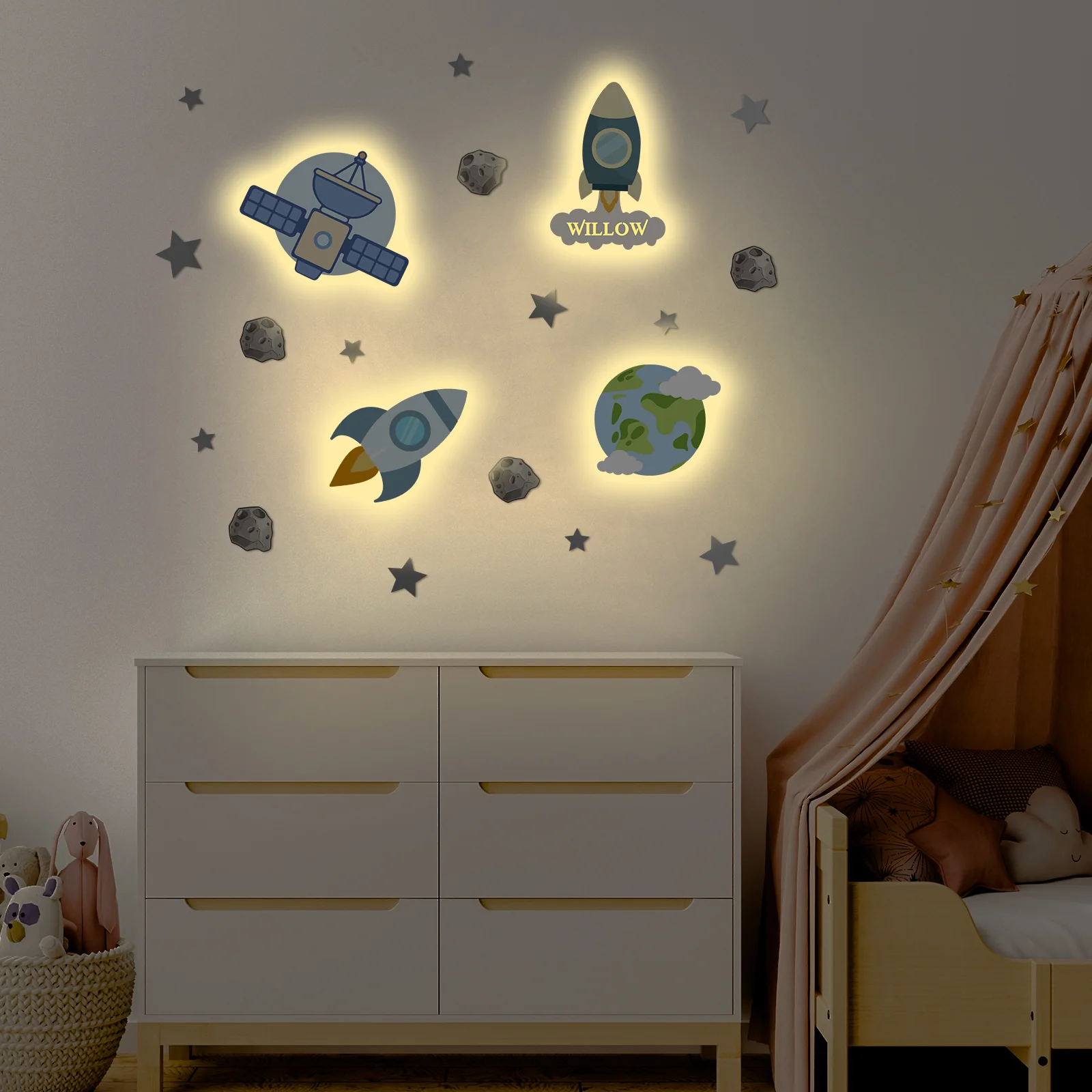 Personalized Wooden Baby's Room Wall Light Set-Space Model - Image 5