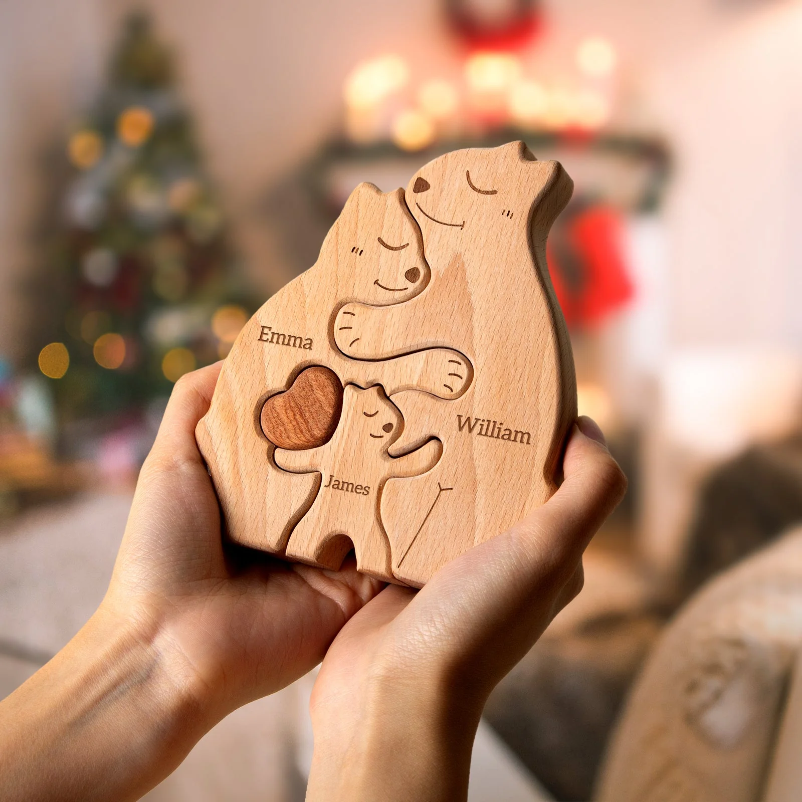 Personalized Wooden Bears Family Puzzle Decor - Image 3