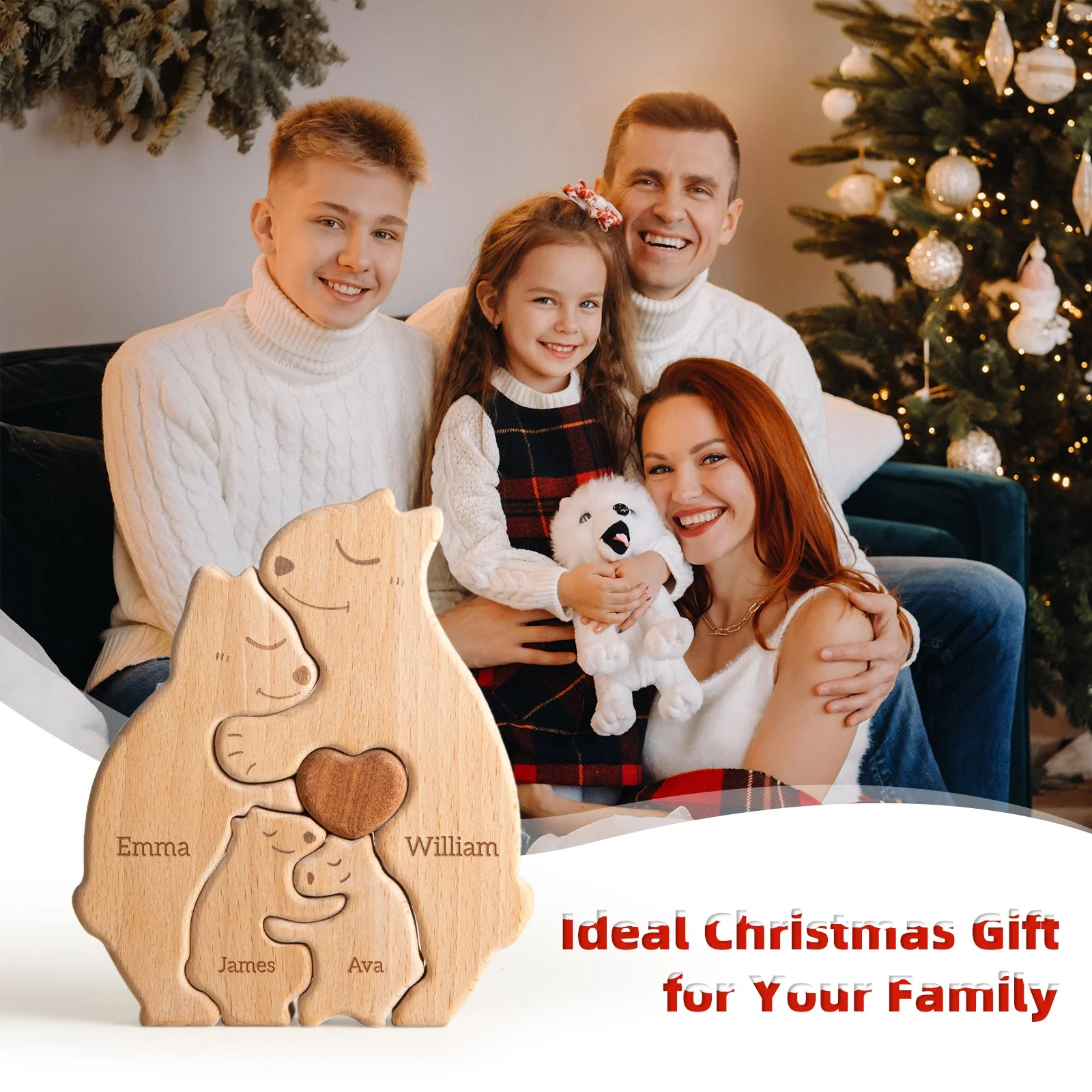 Personalized Wooden Bears Family Puzzle Decor - Image 4