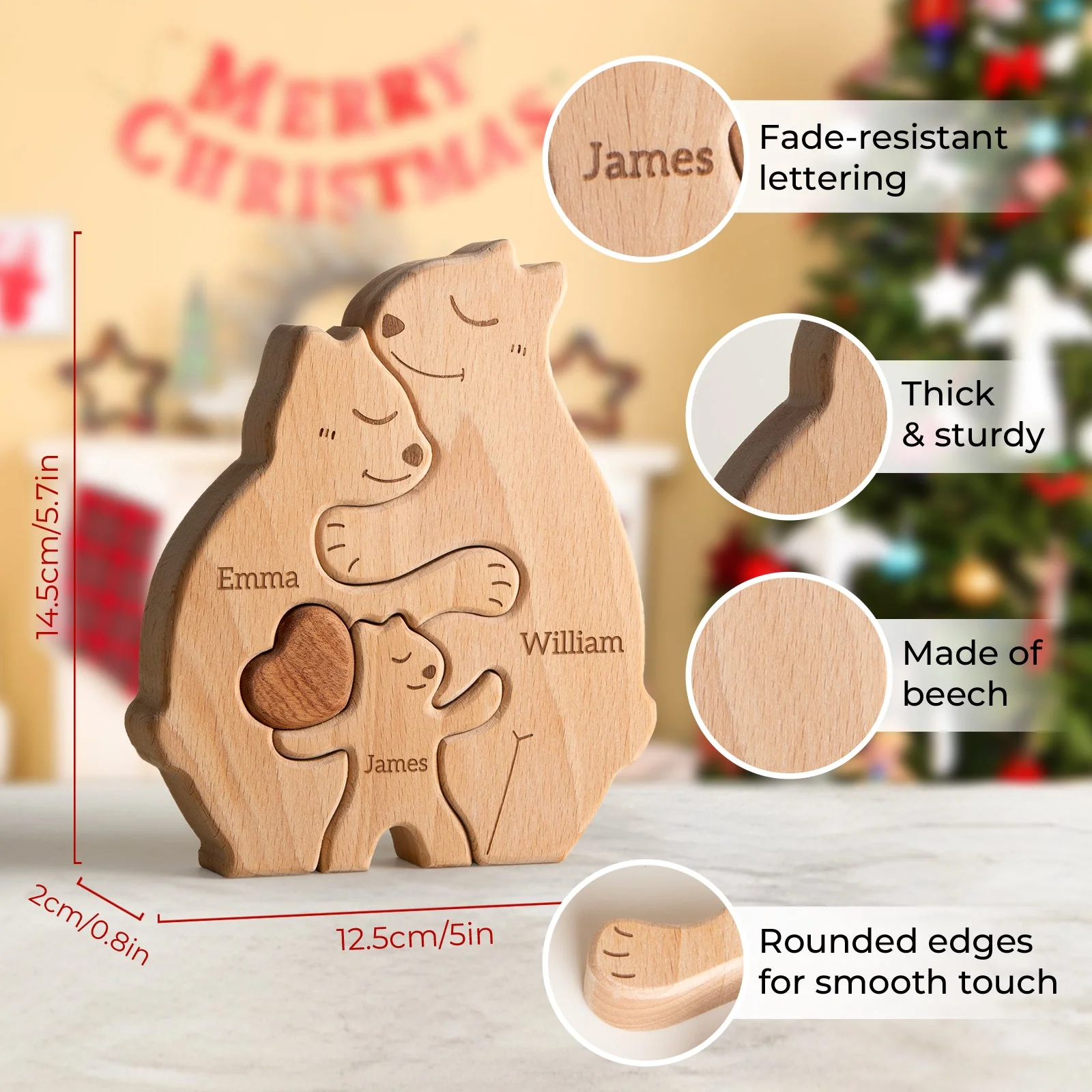 Personalized Wooden Bears Family Puzzle Decor - Image 7