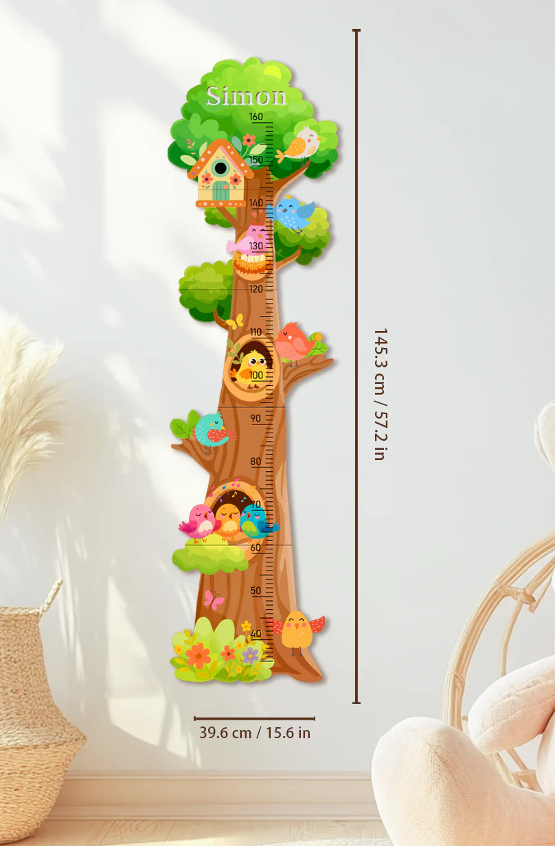Personalized Wooden Birds and Flowers Treehouse Growth Chart - Image 2