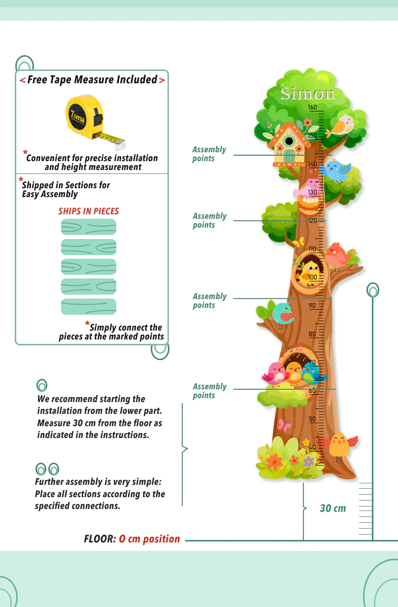 Personalized Wooden Birds and Flowers Treehouse Growth Chart - Image 5