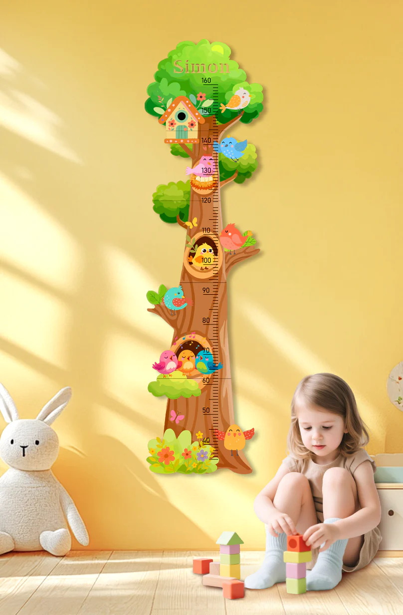 Personalized Wooden Birds and Flowers Treehouse Growth Chart - Image 6