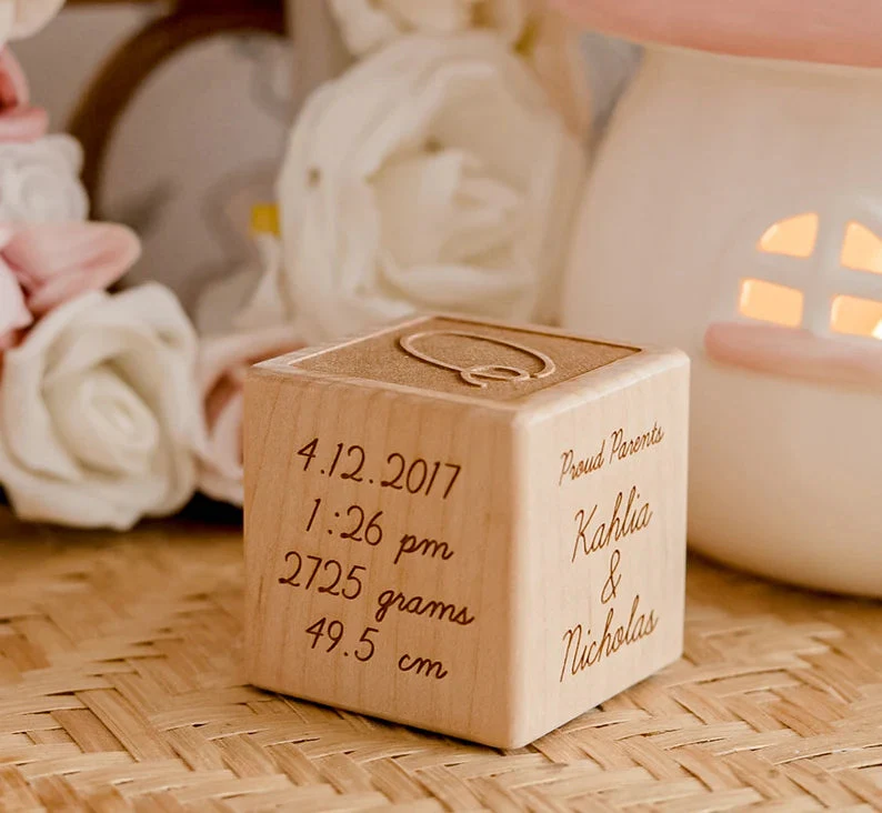 Personalized Wooden birth Block Gift for baby/Gift for Baptism Memorial - Image 3