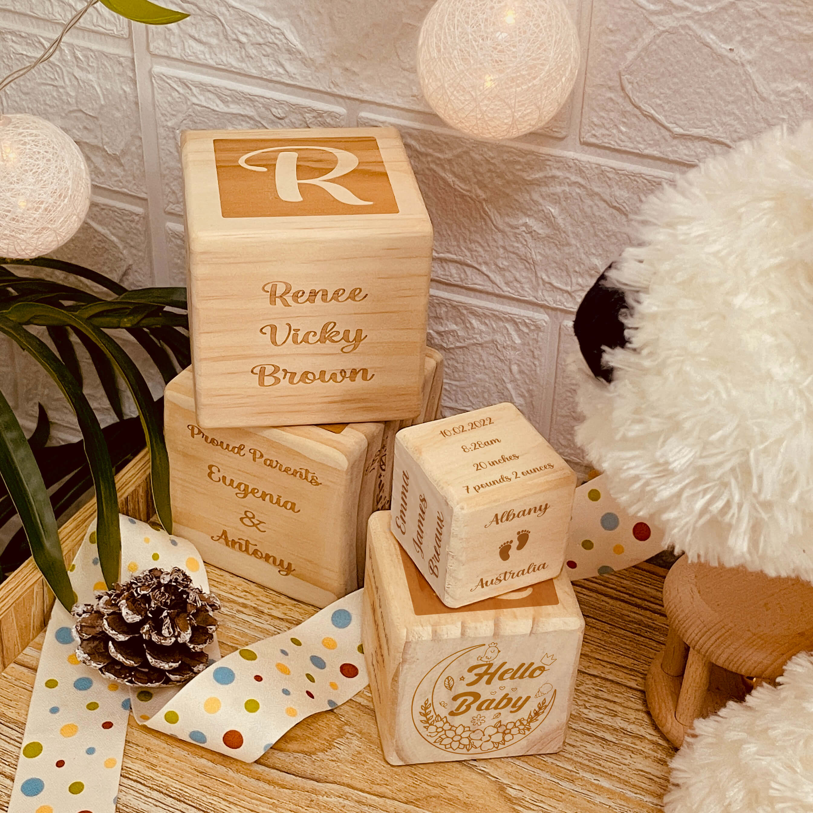 Personalized Wooden birth Block Gift for baby/Gift for Baptism Memorial - Image 5