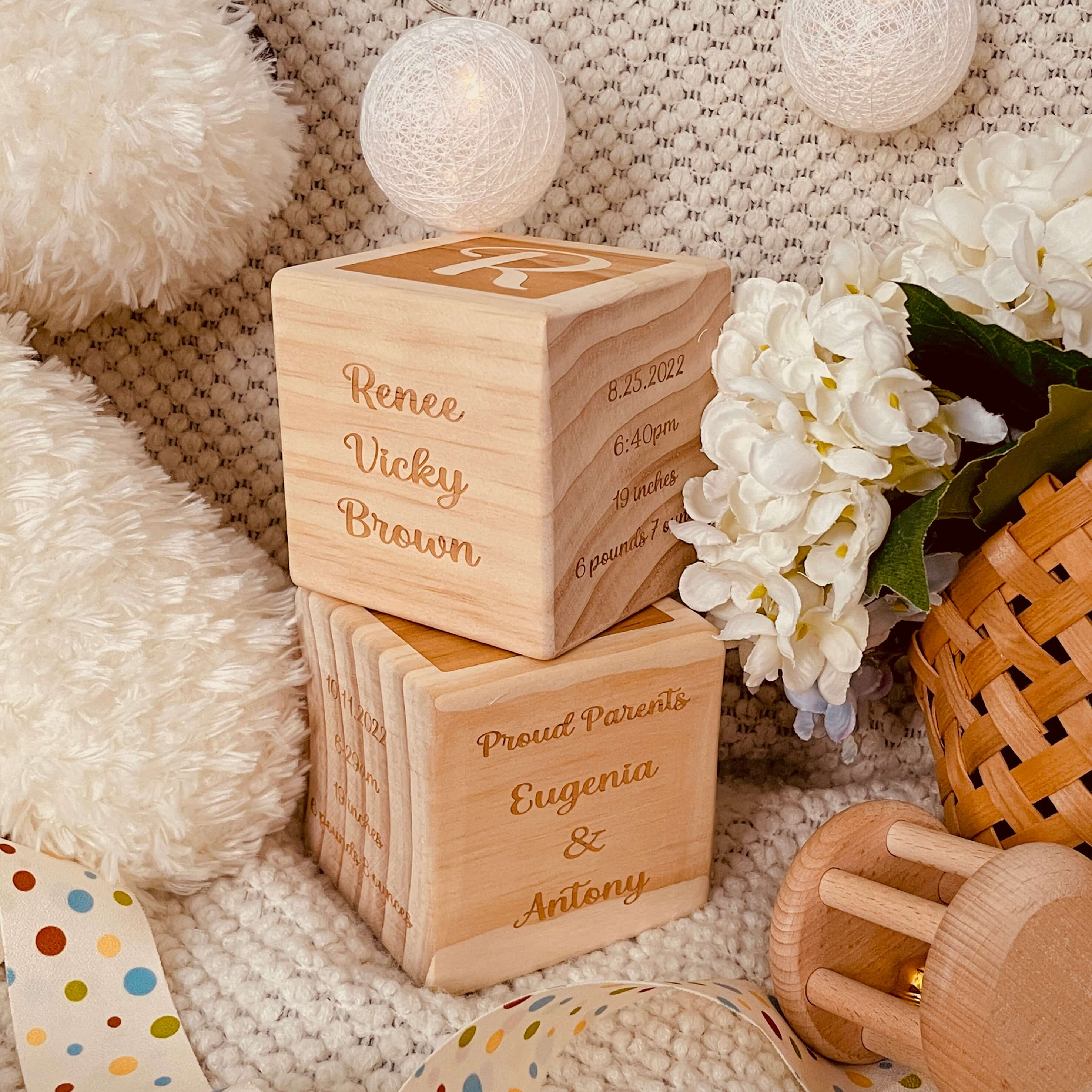 Personalized Wooden birth Block Gift for baby/Gift for Baptism Memorial - Image 7