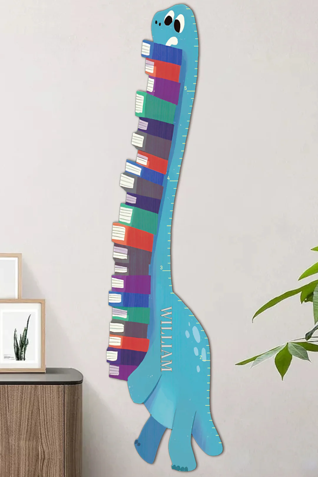 Personalized Wooden Book-Loving Dinosaur Growth Chart Ruler - Image 2