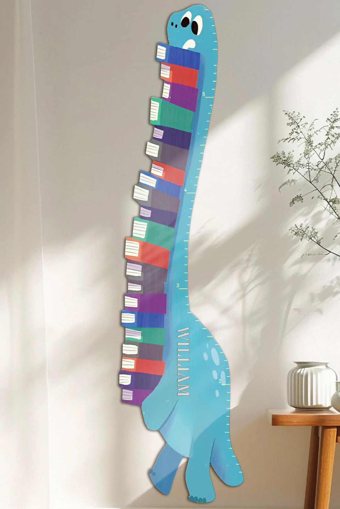 Personalized Wooden Book-Loving Dinosaur Growth Chart Ruler - Image 3