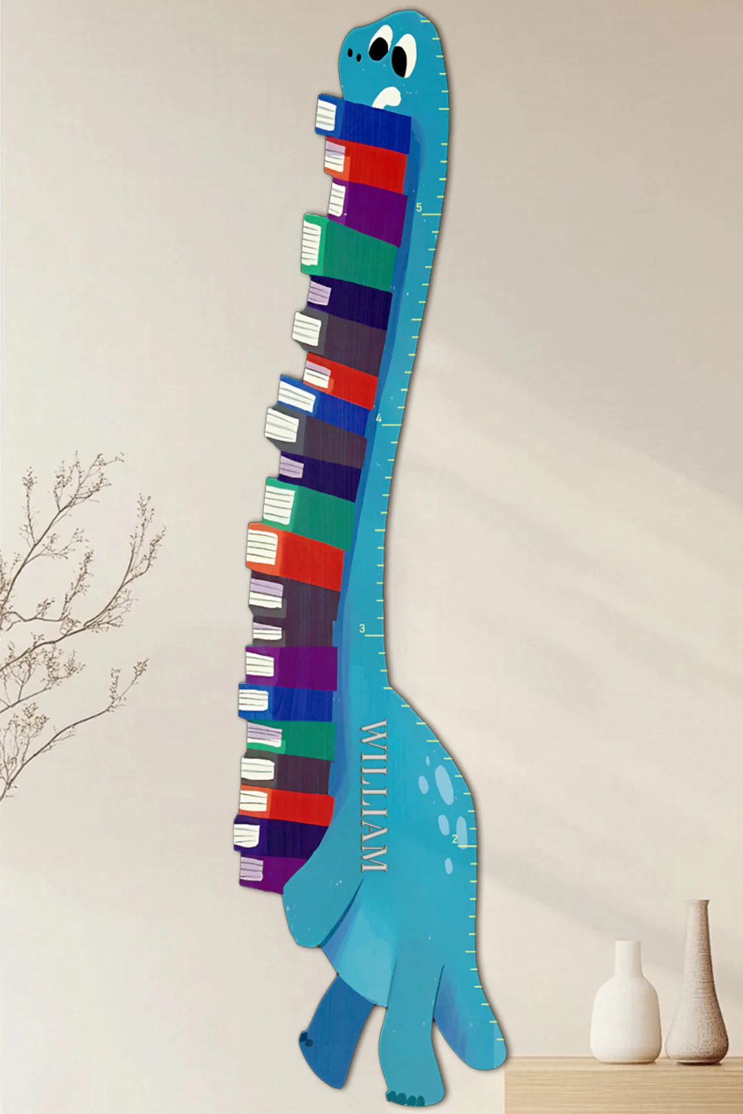 Personalized Wooden Book-Loving Dinosaur Growth Chart Ruler - Image 4