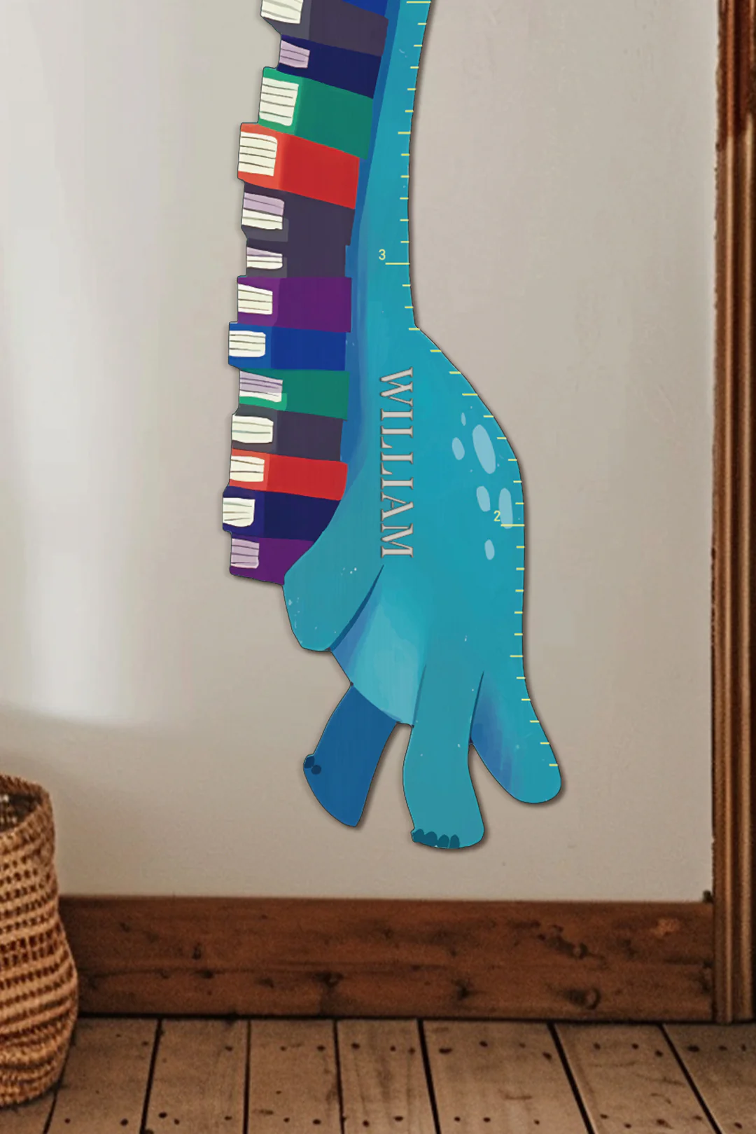 Personalized Wooden Book-Loving Dinosaur Growth Chart Ruler - Image 5