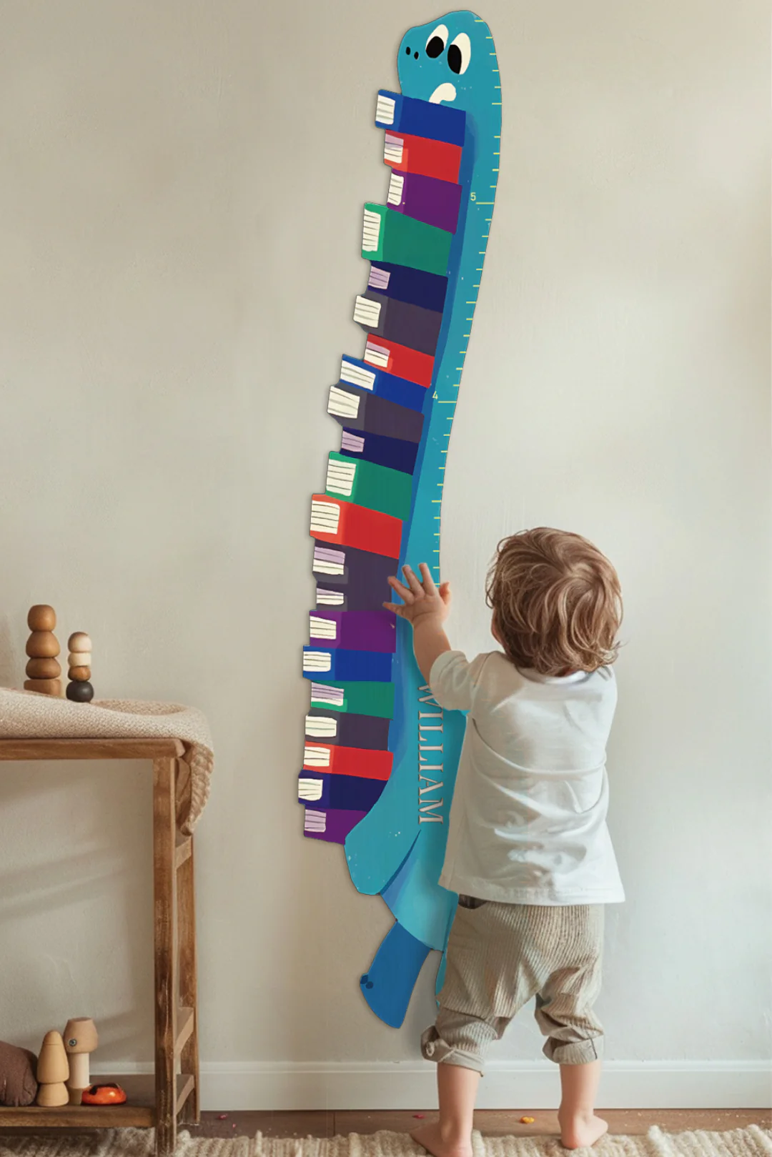 Personalized Wooden Book-Loving Dinosaur Growth Chart Ruler - Image 6