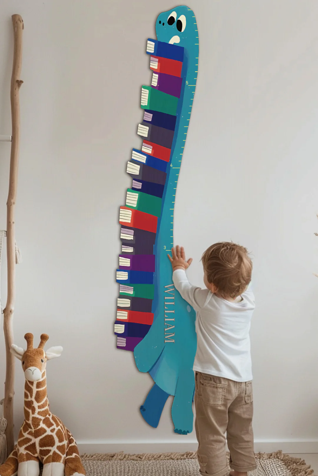 Personalized Wooden Book-Loving Dinosaur Growth Chart Ruler - Image 7