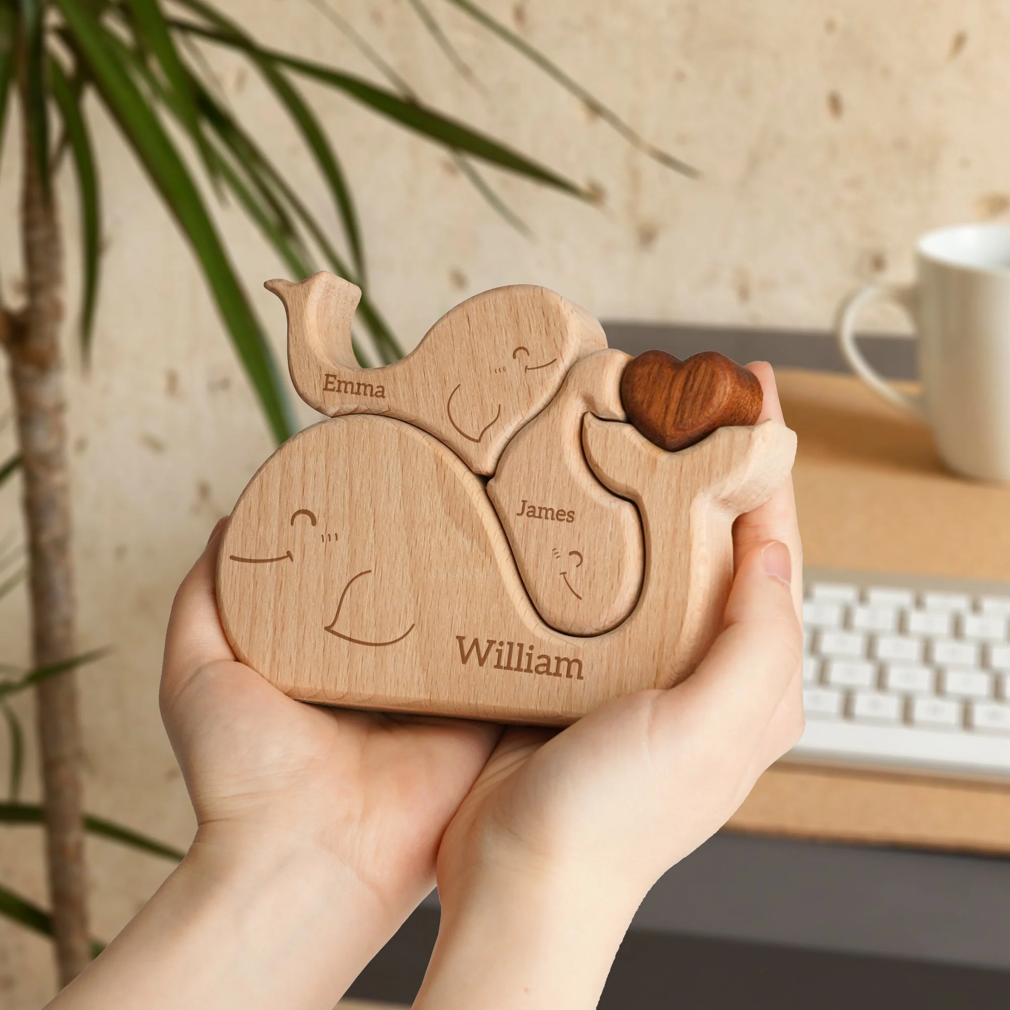 Personalized Wooden Whales Family Puzzle Decor - Image 4