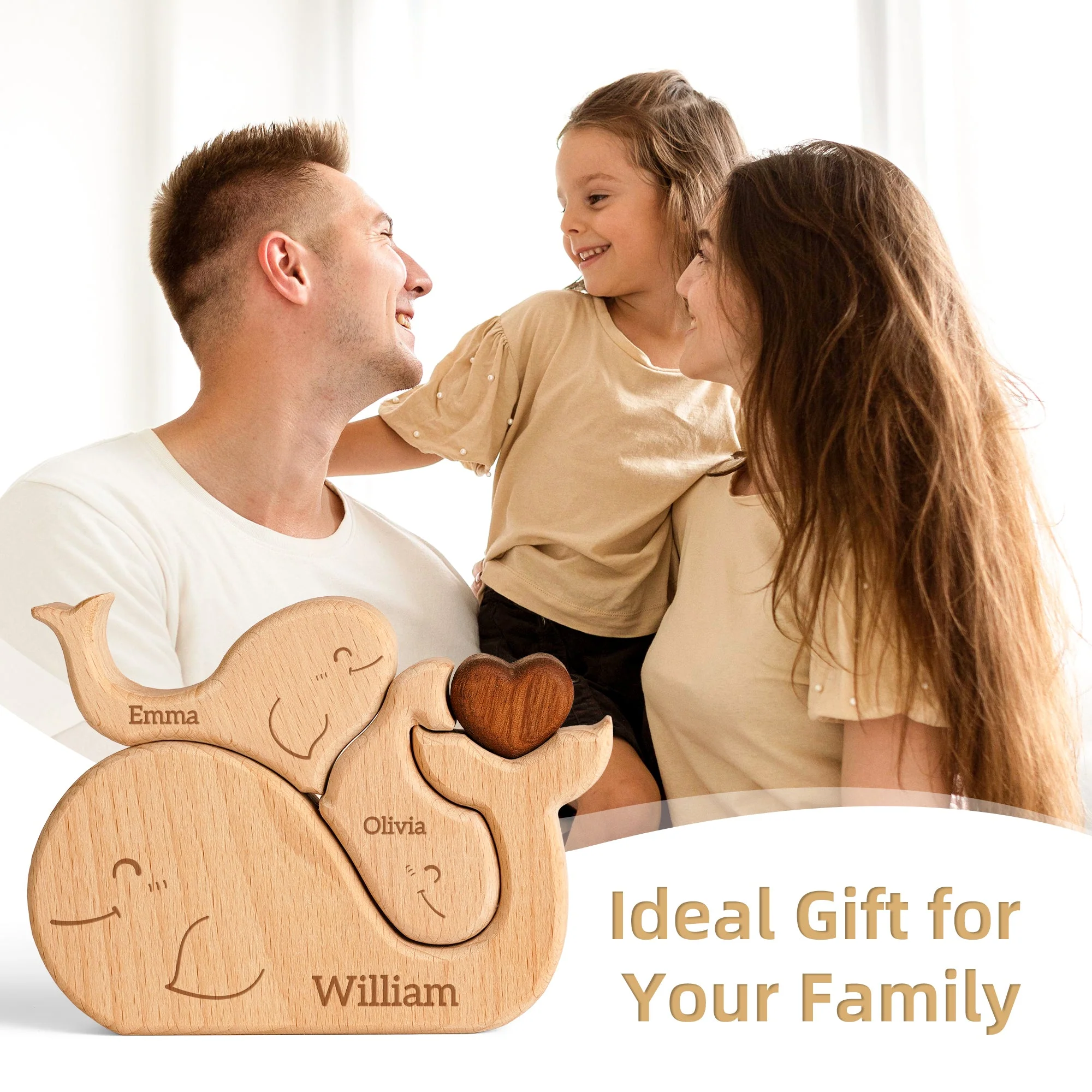 Personalized Wooden Whales Family Puzzle Decor - Image 5