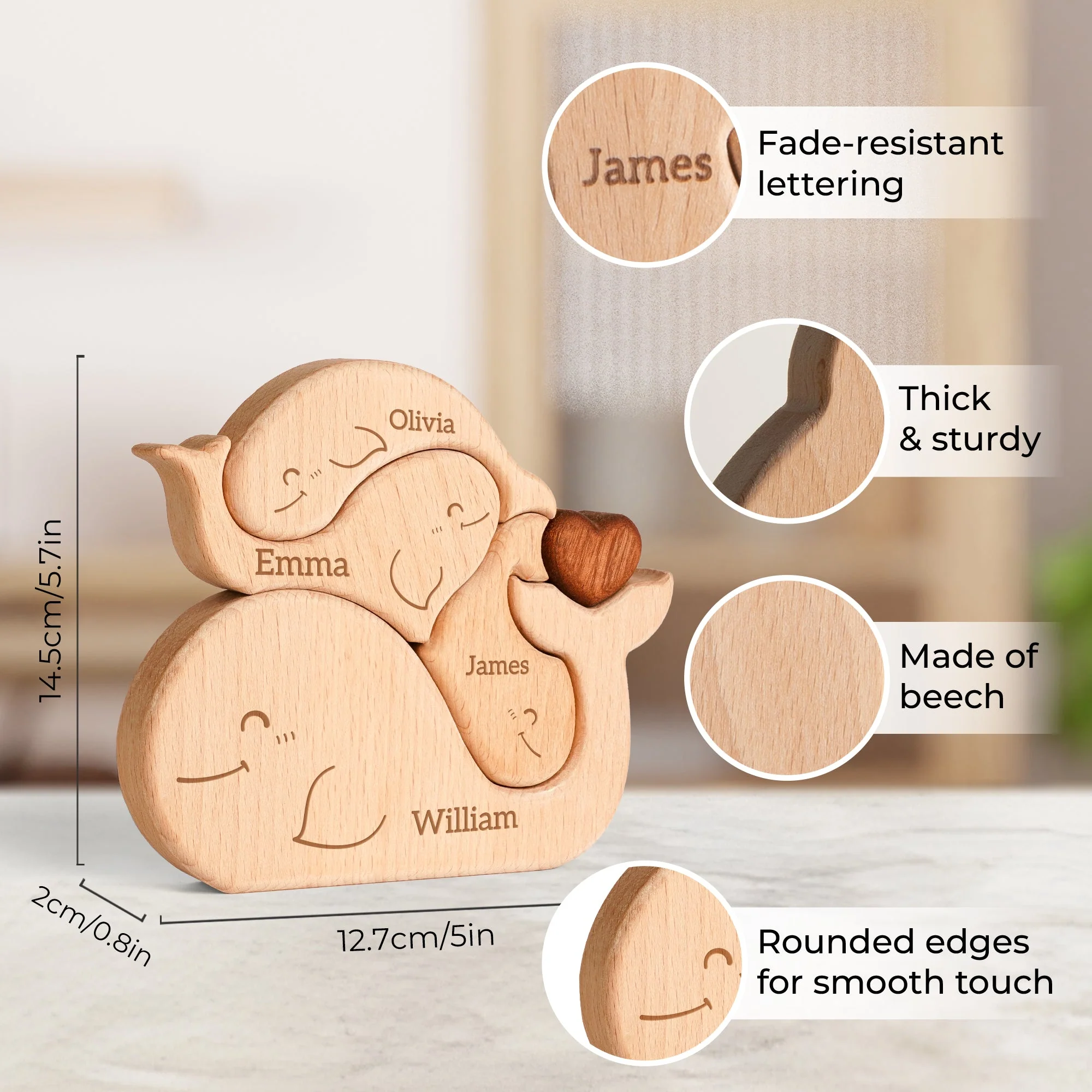 Personalized Wooden Whales Family Puzzle Decor - Image 7