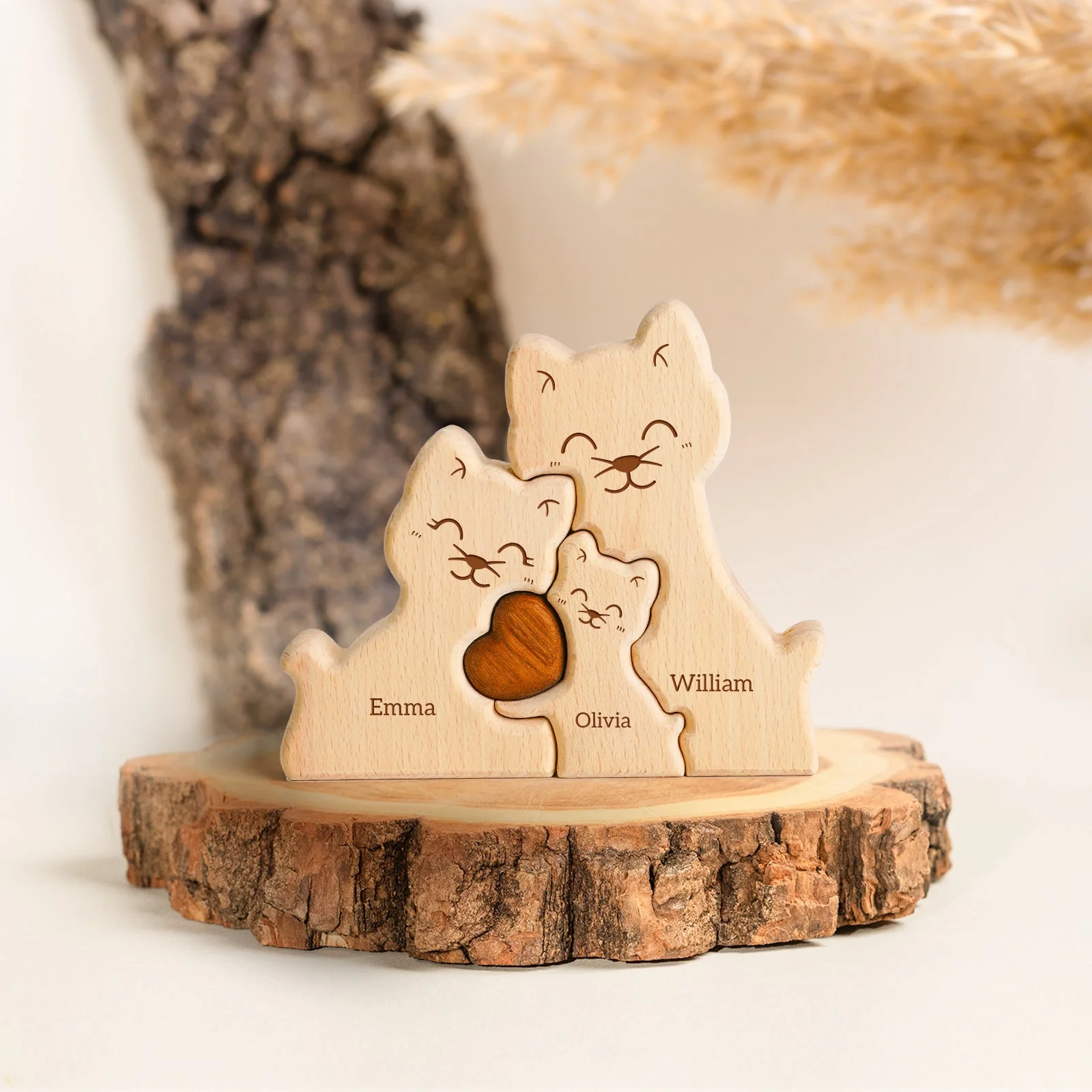 Personalized Wooden Cat Family Puzzle Decor - Image 3