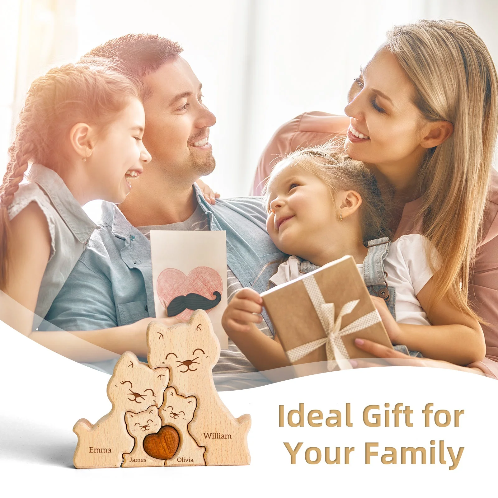 Personalized Wooden Cat Family Puzzle Decor - Image 4