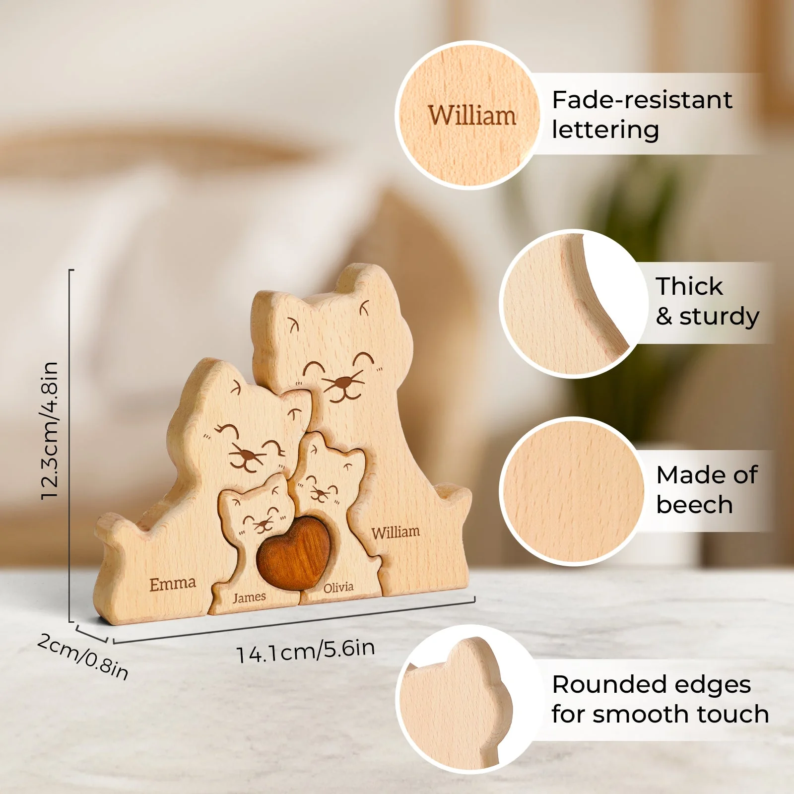 Personalized Wooden Cat Family Puzzle Decor - Image 6