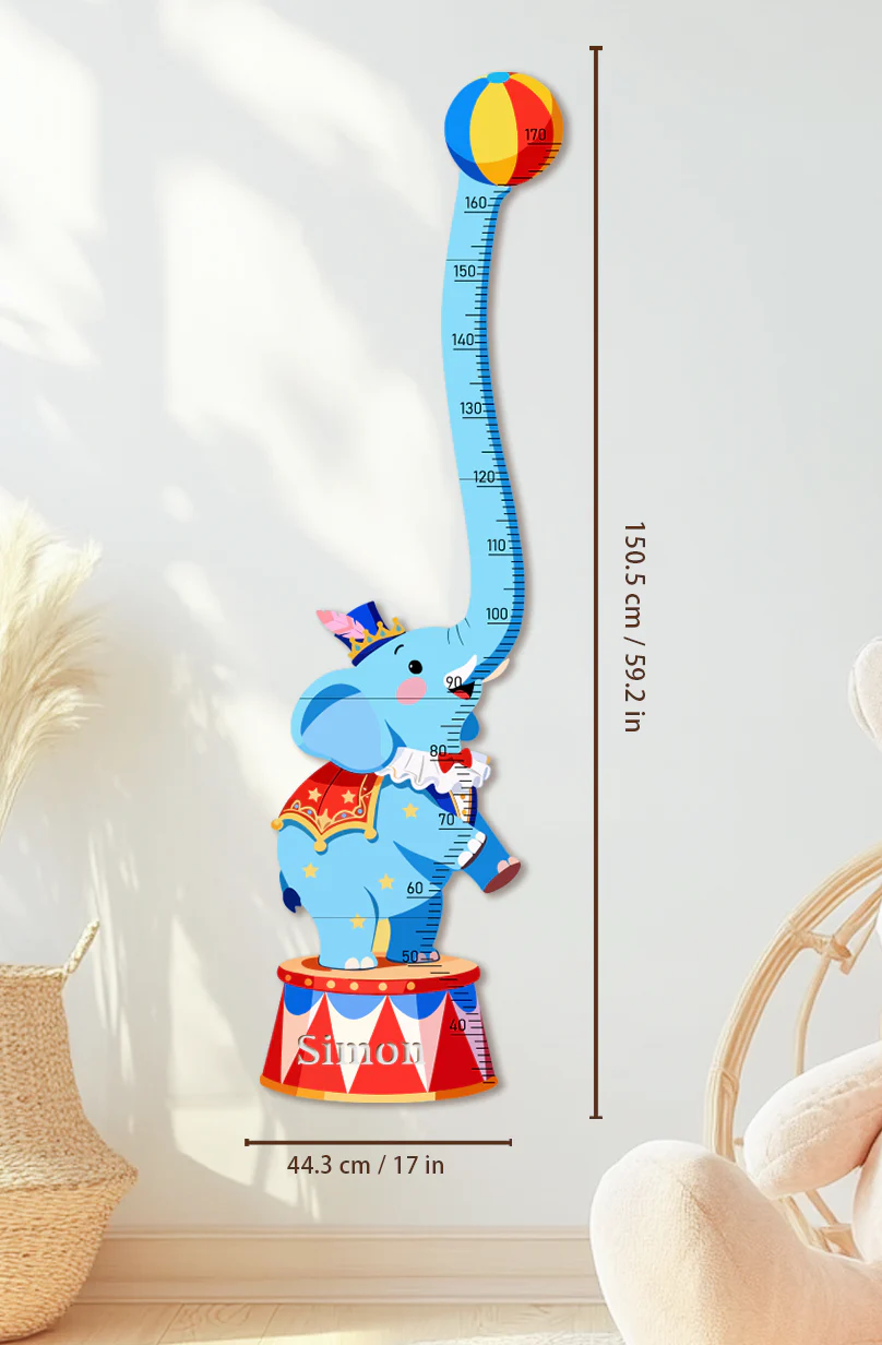 Personalized Wooden Circus Elephant Growth Chart for Kids - Image 4