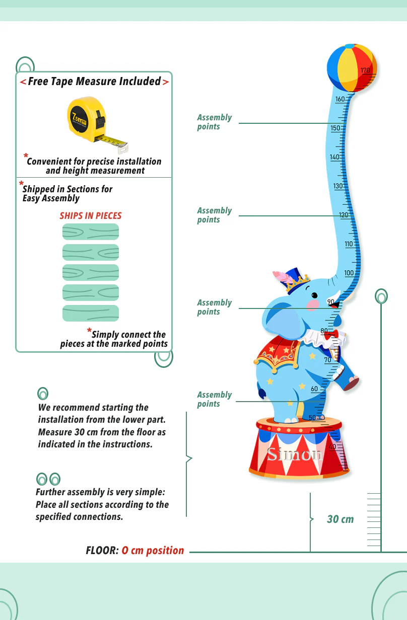 Personalized Wooden Circus Elephant Growth Chart for Kids - Image 5