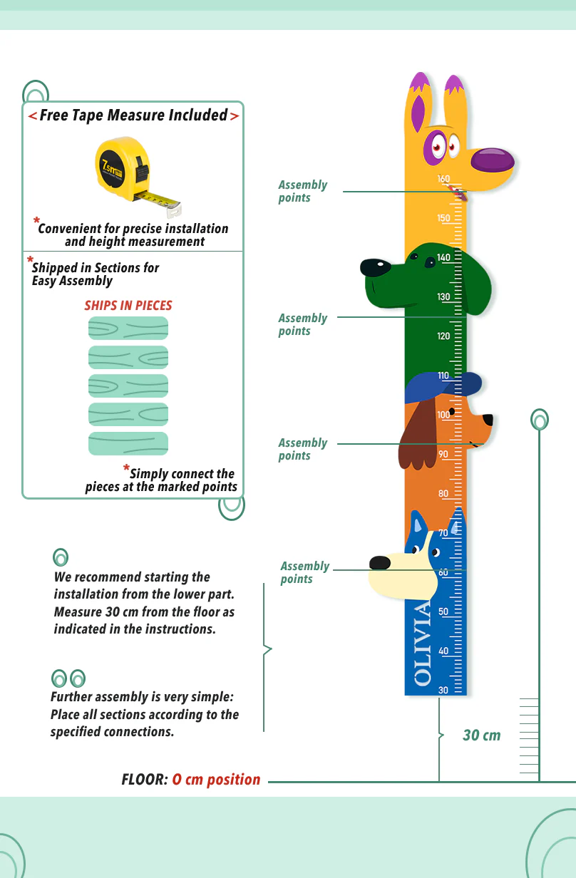 Personalized Wooden Colorful Dog Parade Growth Chart - Image 4
