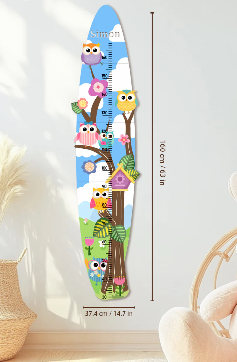 Personalized Wooden Colorful Owl Tree Growth Chart - Image 2