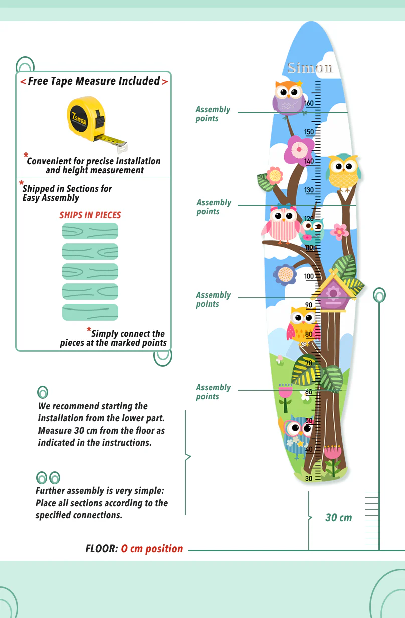 Personalized Wooden Colorful Owl Tree Growth Chart - Image 5