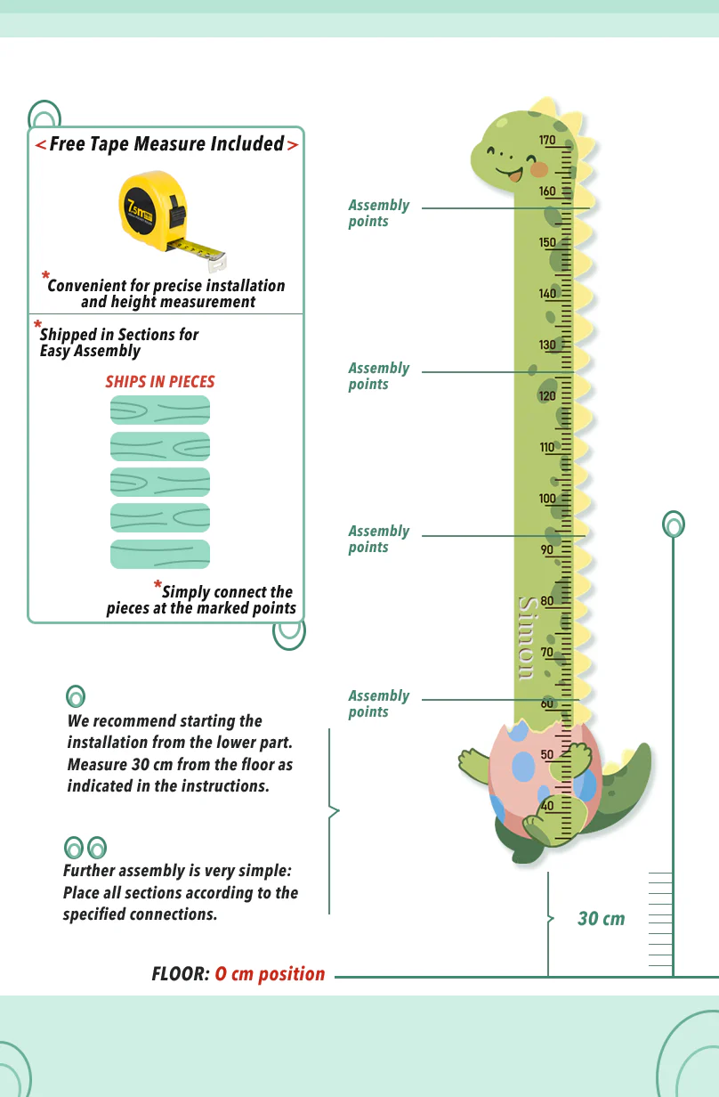 Personalized Wooden Cute Dinosaur Growth Chart for Kids - Image 5