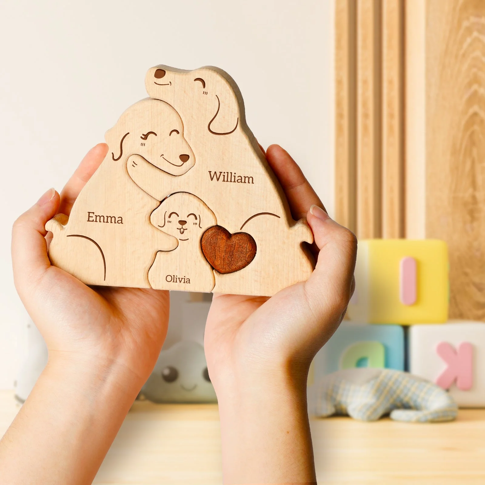 Personalized Wooden Cute Dog Family Puzzle Decor - Image 3