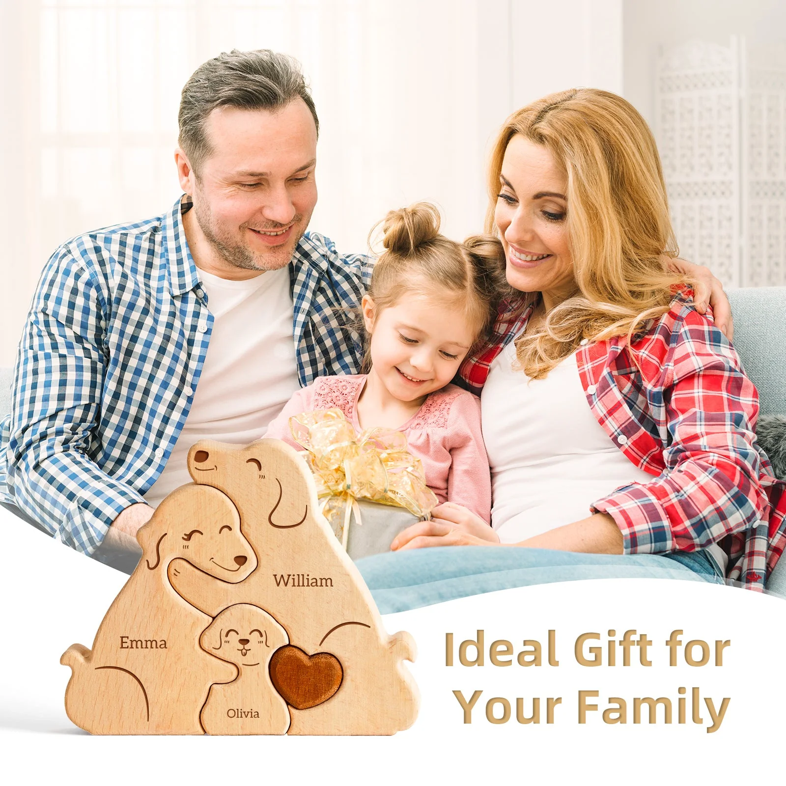 Personalized Wooden Cute Dog Family Puzzle Decor - Image 4
