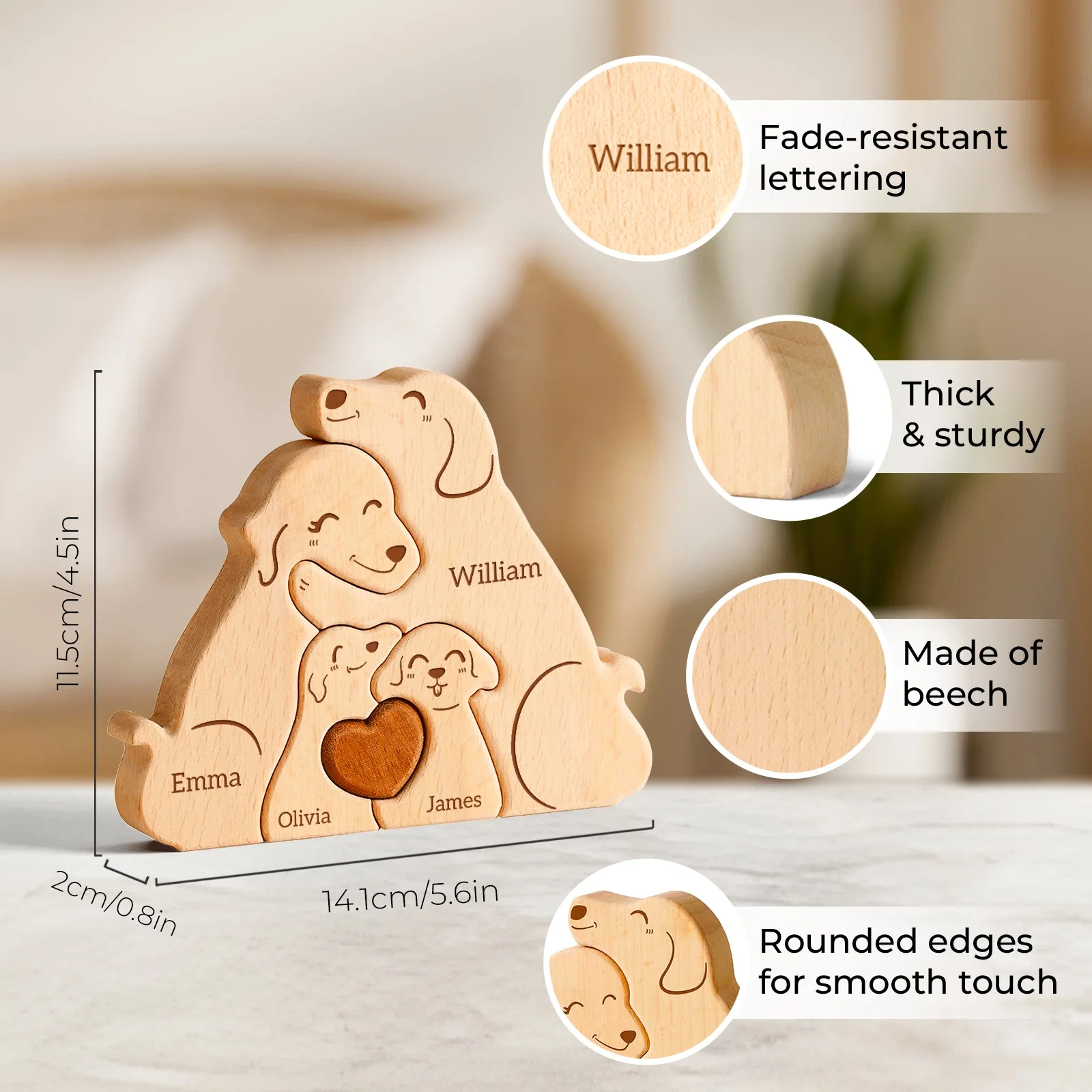 Personalized Wooden Cute Dog Family Puzzle Decor - Image 7