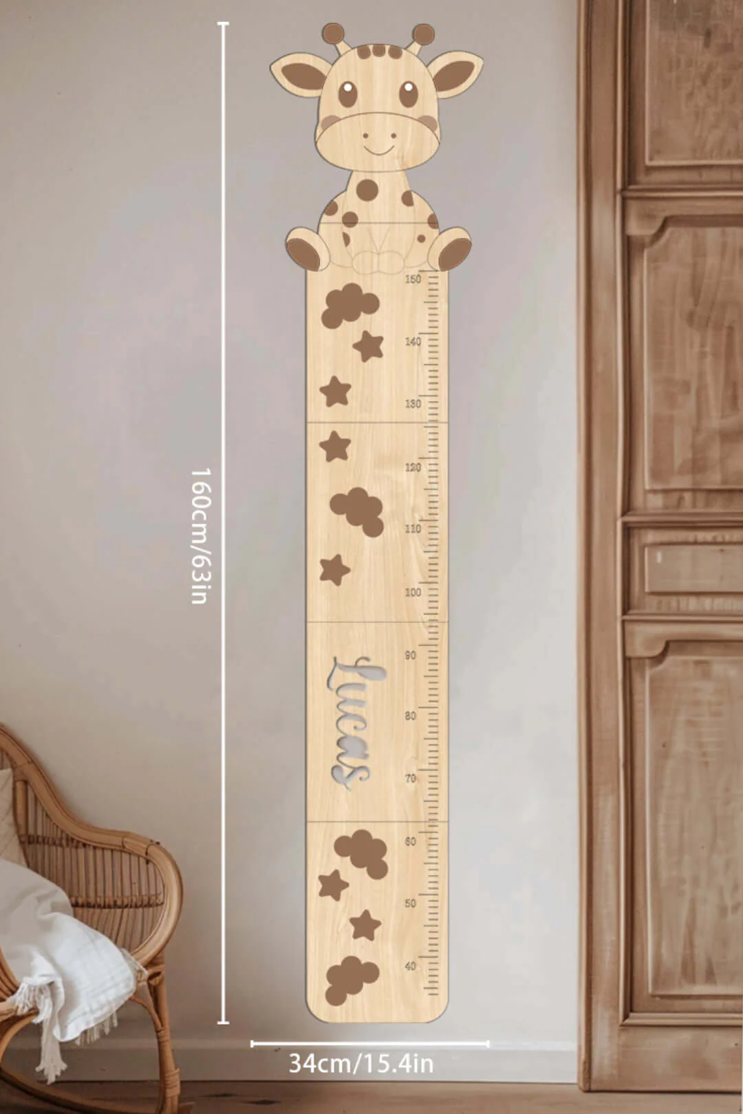 Personalized Wooden Cute Giraffe Growth Chart - Image 6