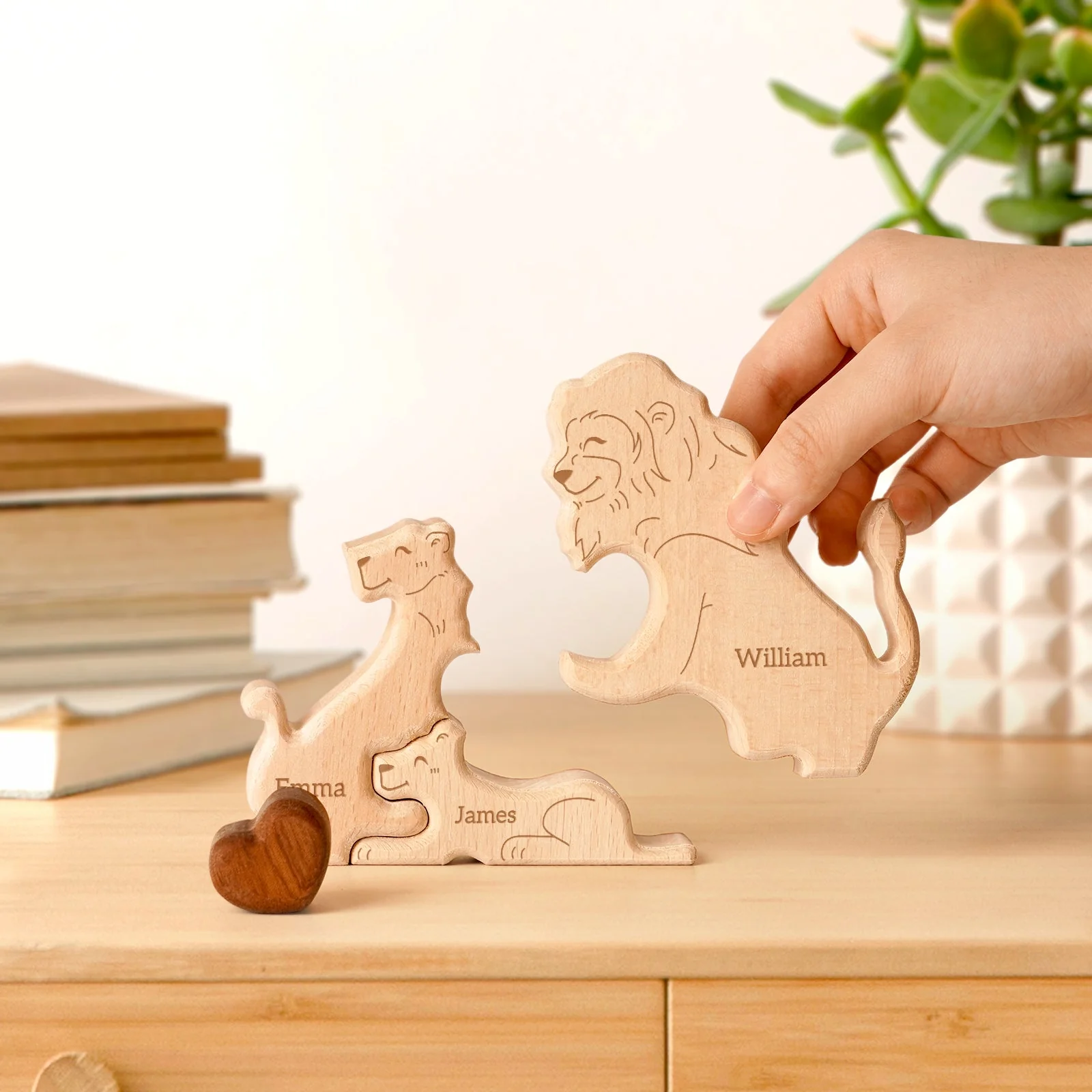 Personalized Wooden Cute Lion Family Puzzle Decor - Image 3