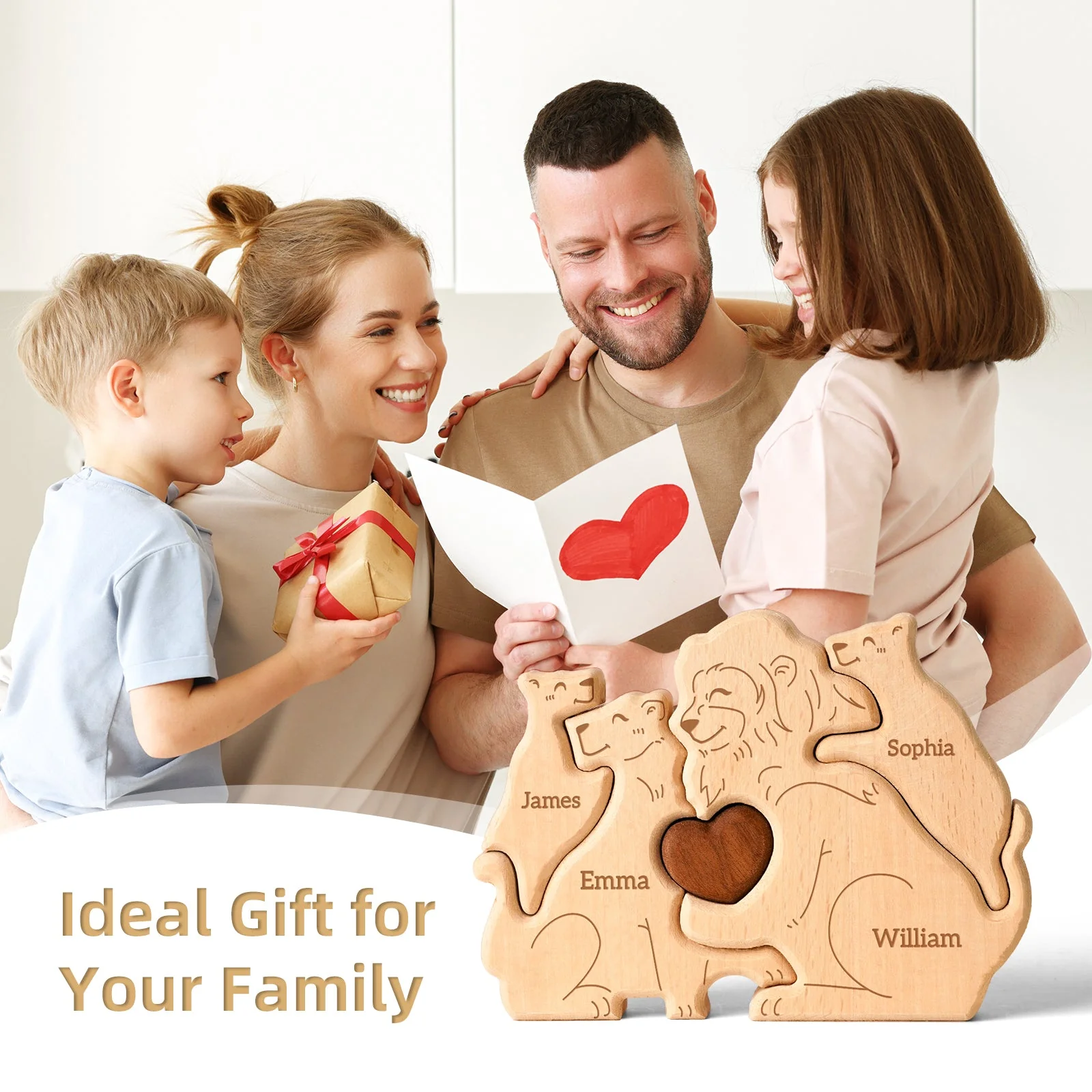 Personalized Wooden Cute Lion Family Puzzle Decor - Image 4