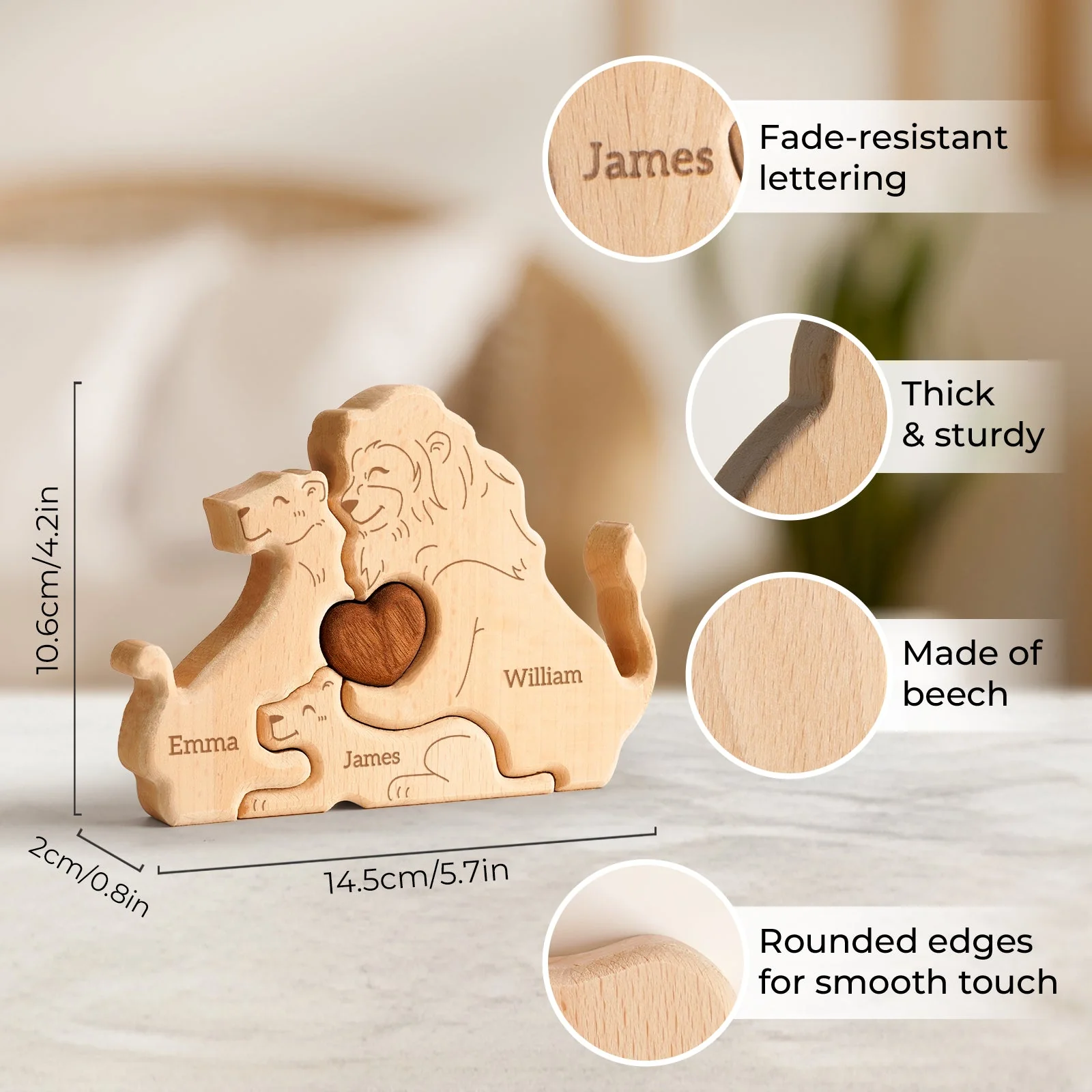 Personalized Wooden Cute Lion Family Puzzle Decor - Image 7