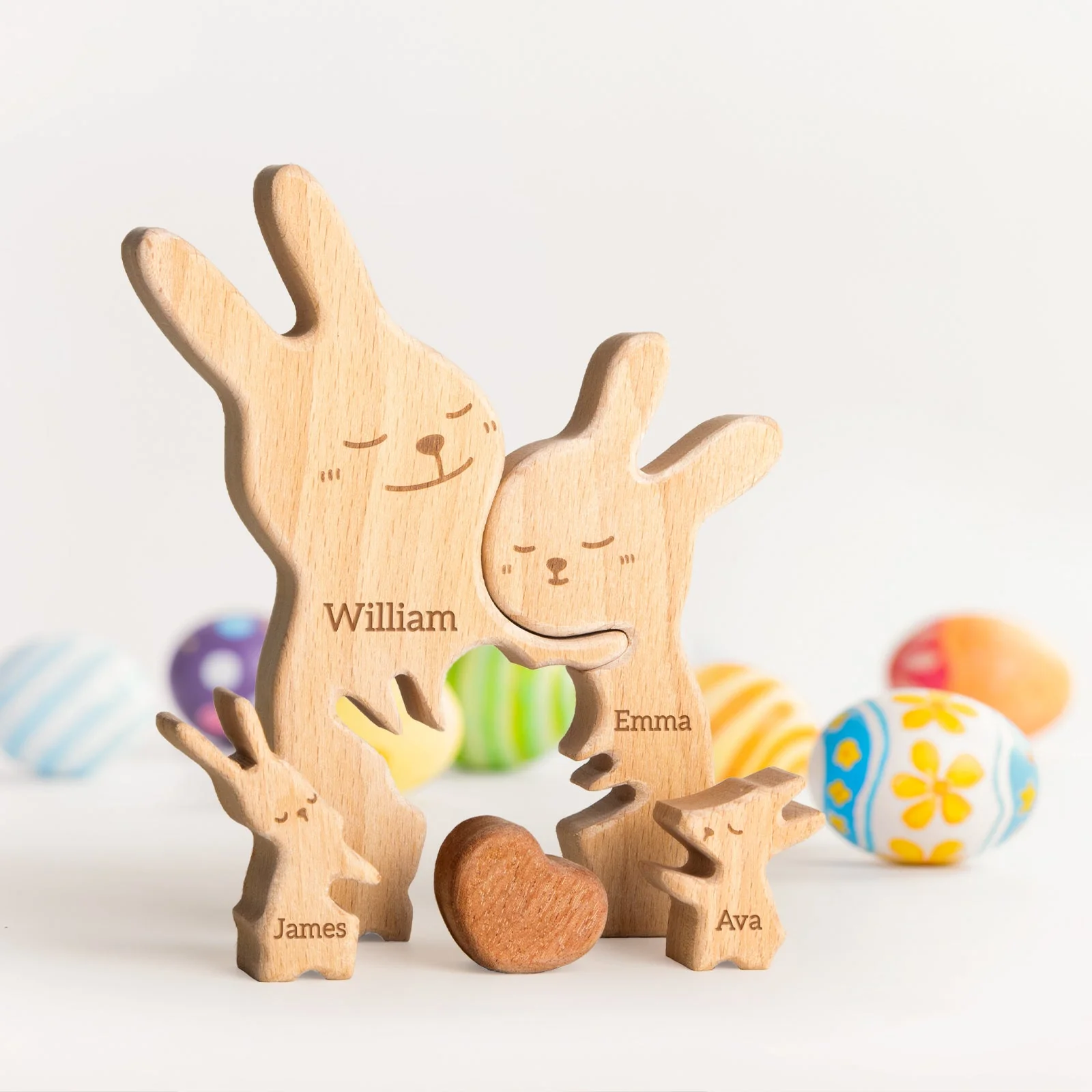 Personalized Wooden Cute Rabbit Family Puzzle Decor - Image 4