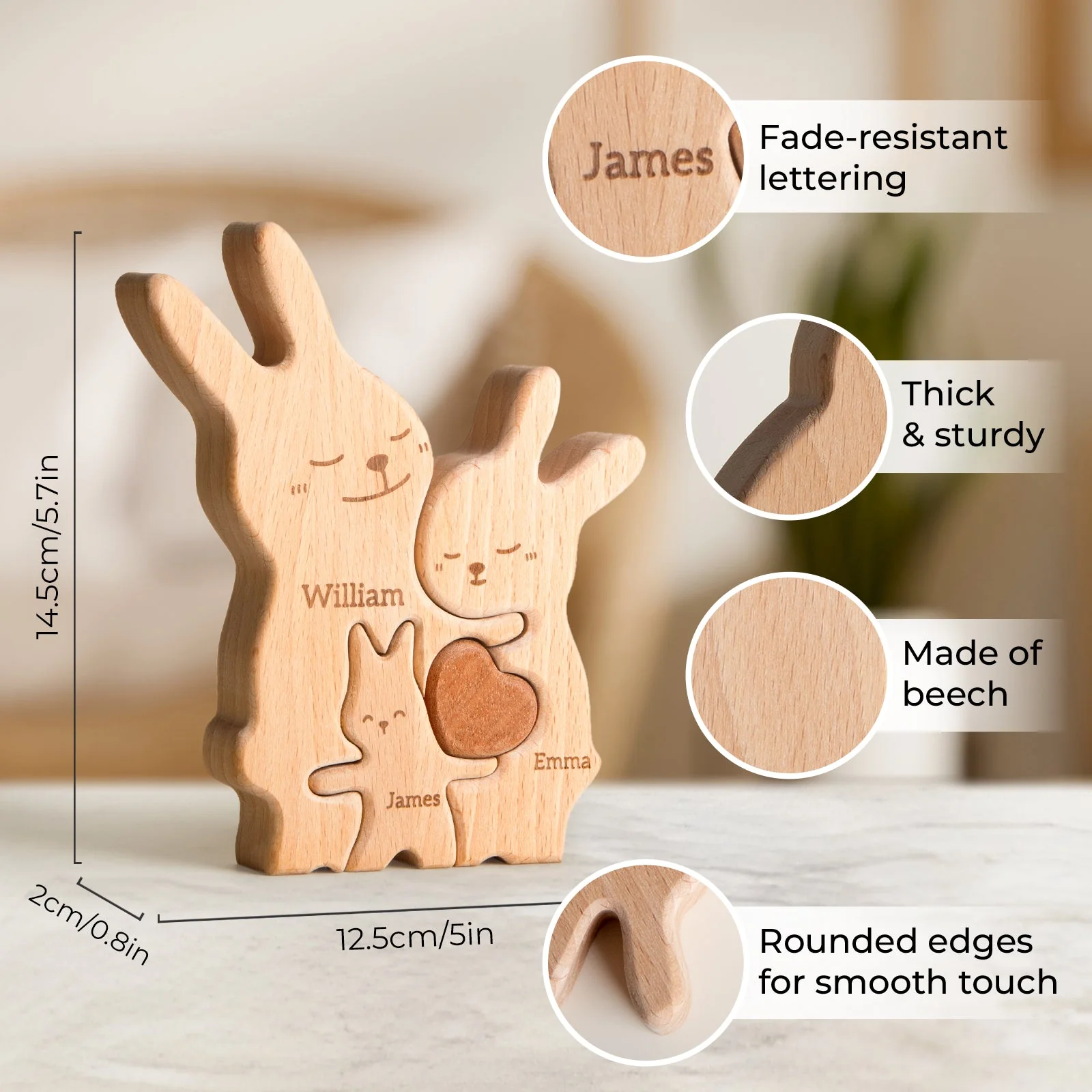 Personalized Wooden Cute Rabbit Family Puzzle Decor - Image 7