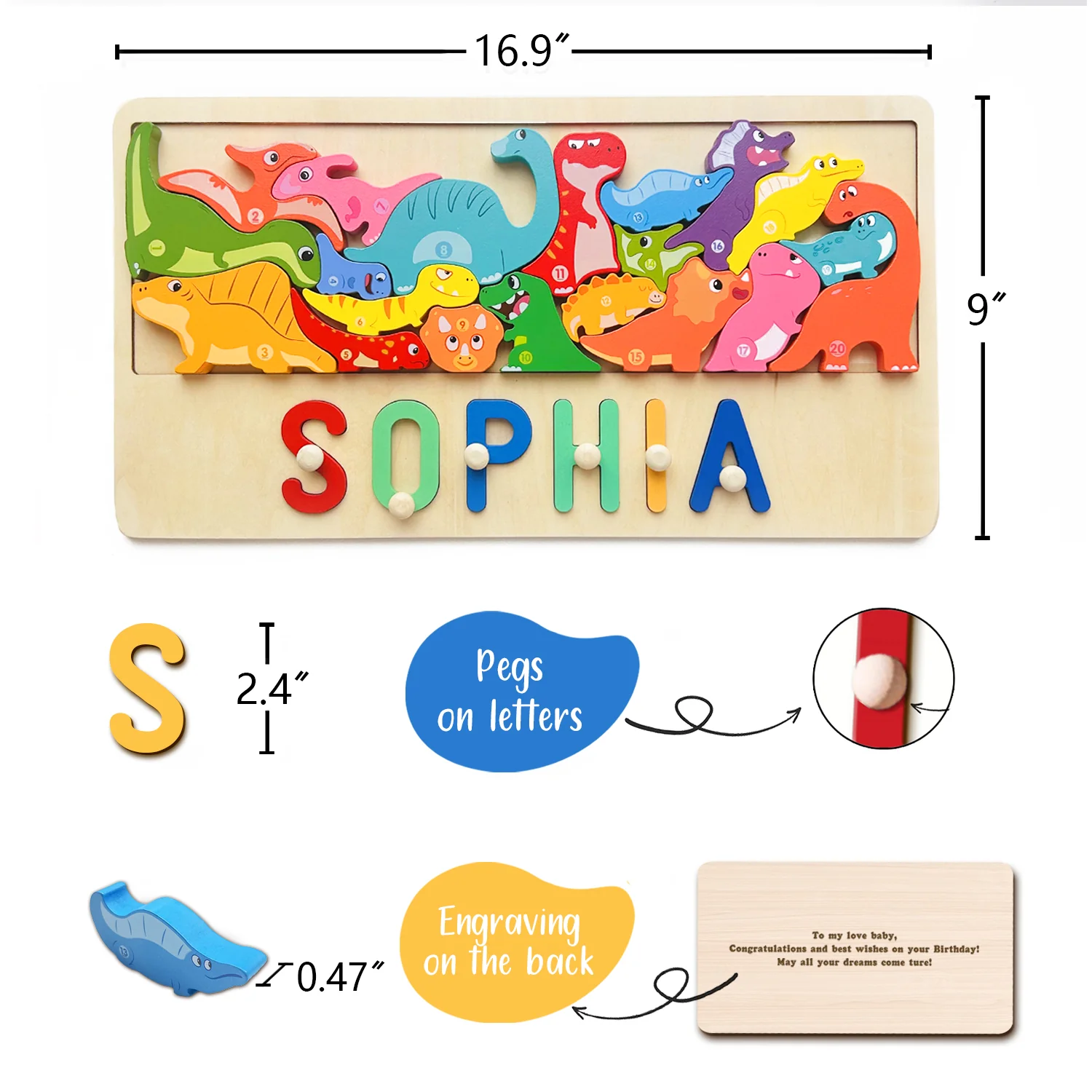 Personalized Wooden Dinosaur Stacking Puzzle - Image 7